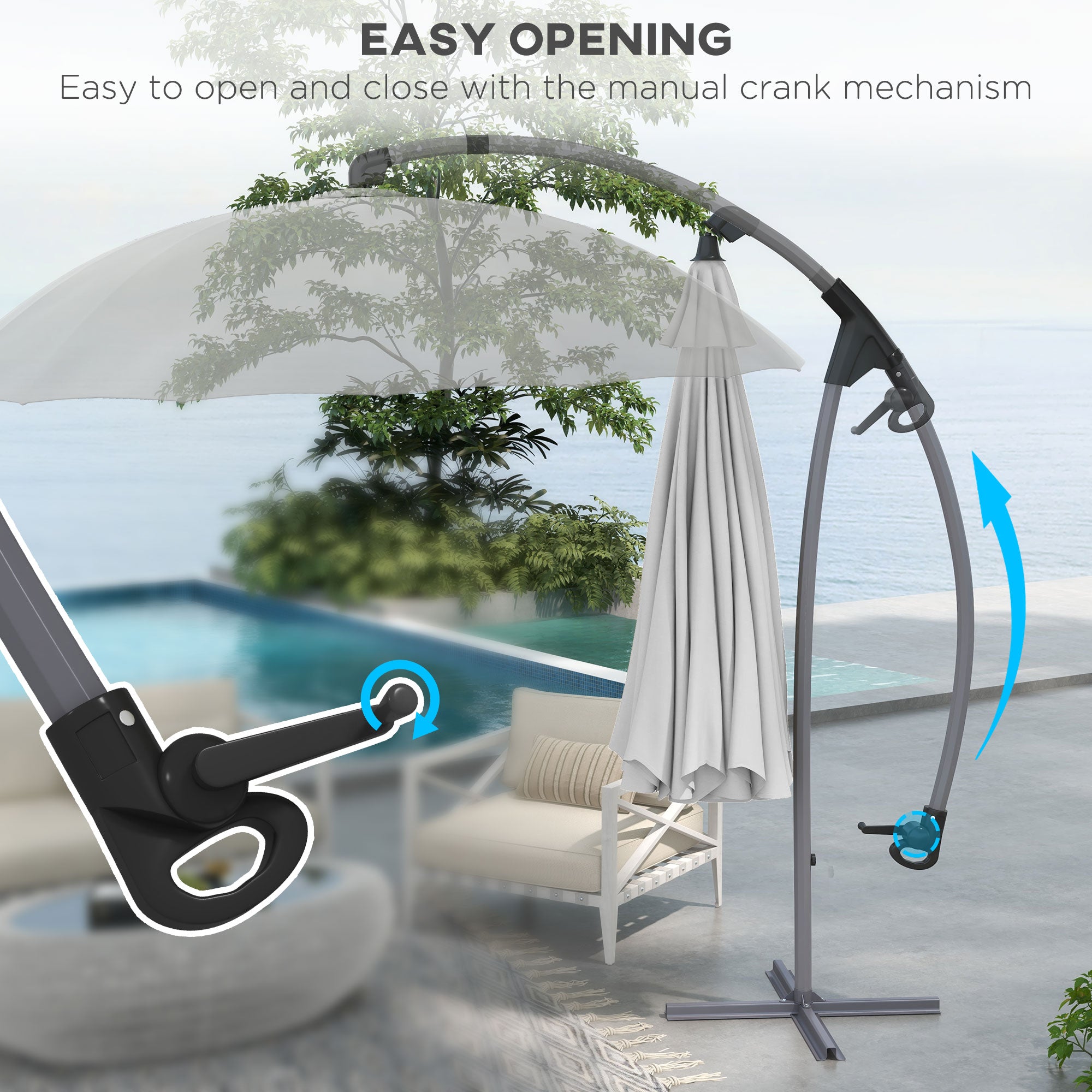 Outsunny 2.7m Cantilever Parasol, with Cross Base - Grey - North Peak Garden Furniture