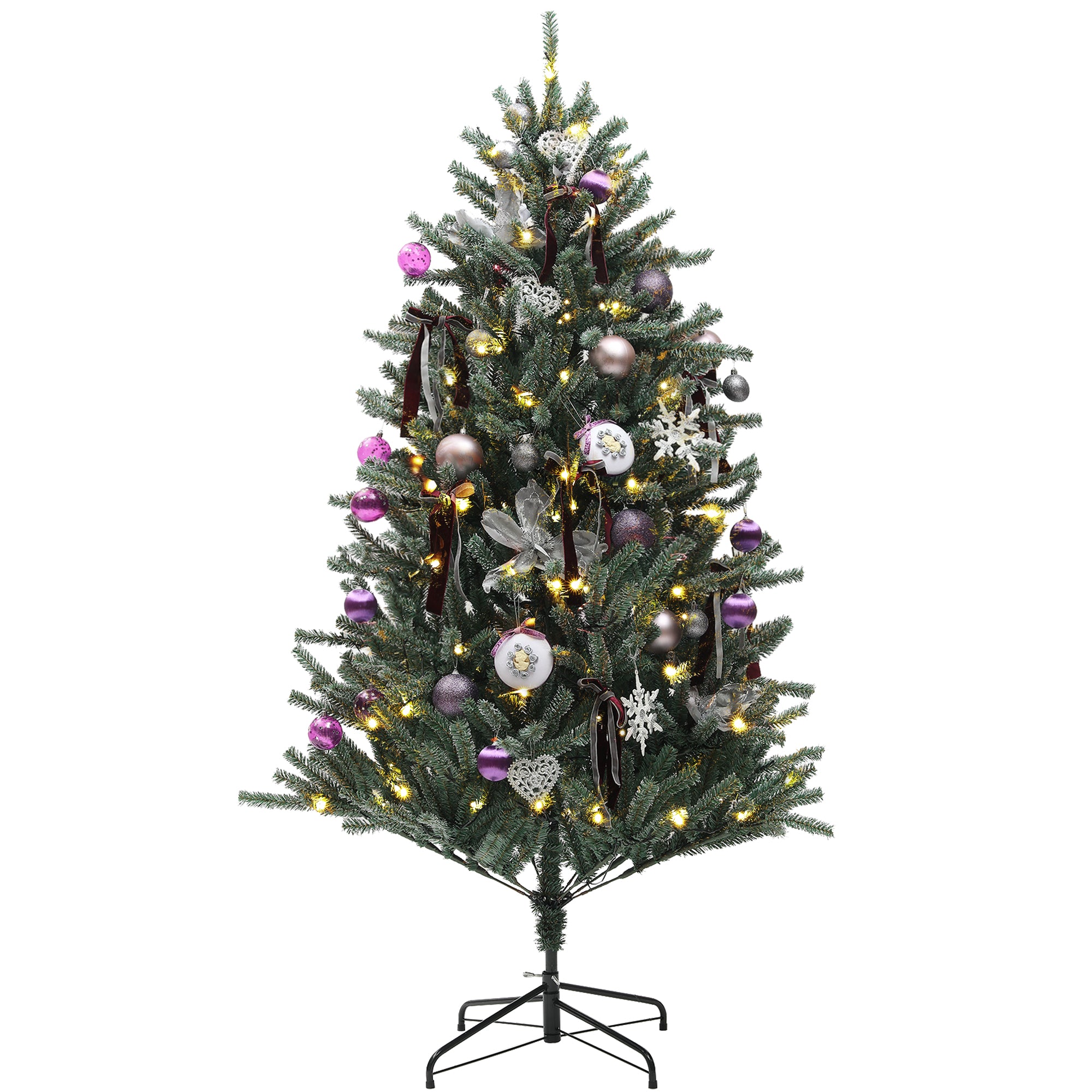 HOMCOM 5ft Artificial Christmas Tree, with Purple Decorations and Lights - North Peak Garden Furniture