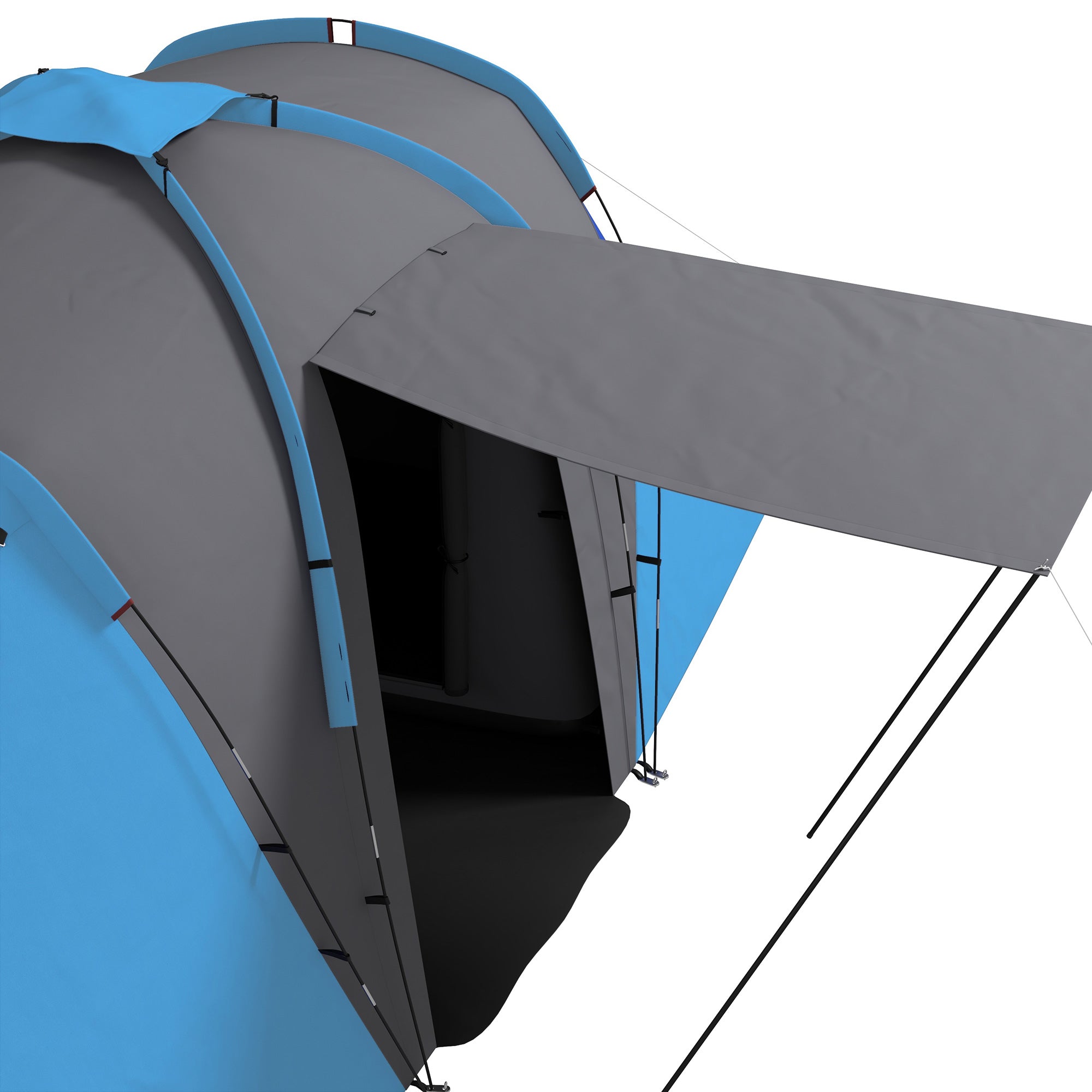 Outsunny Large Camping Tent Tunnel Tent with 2 Bedroom and Living Area, 2000mm Waterproof, Portable with Bag for 4-6 Man, Blue - North Peak Garden Furniture