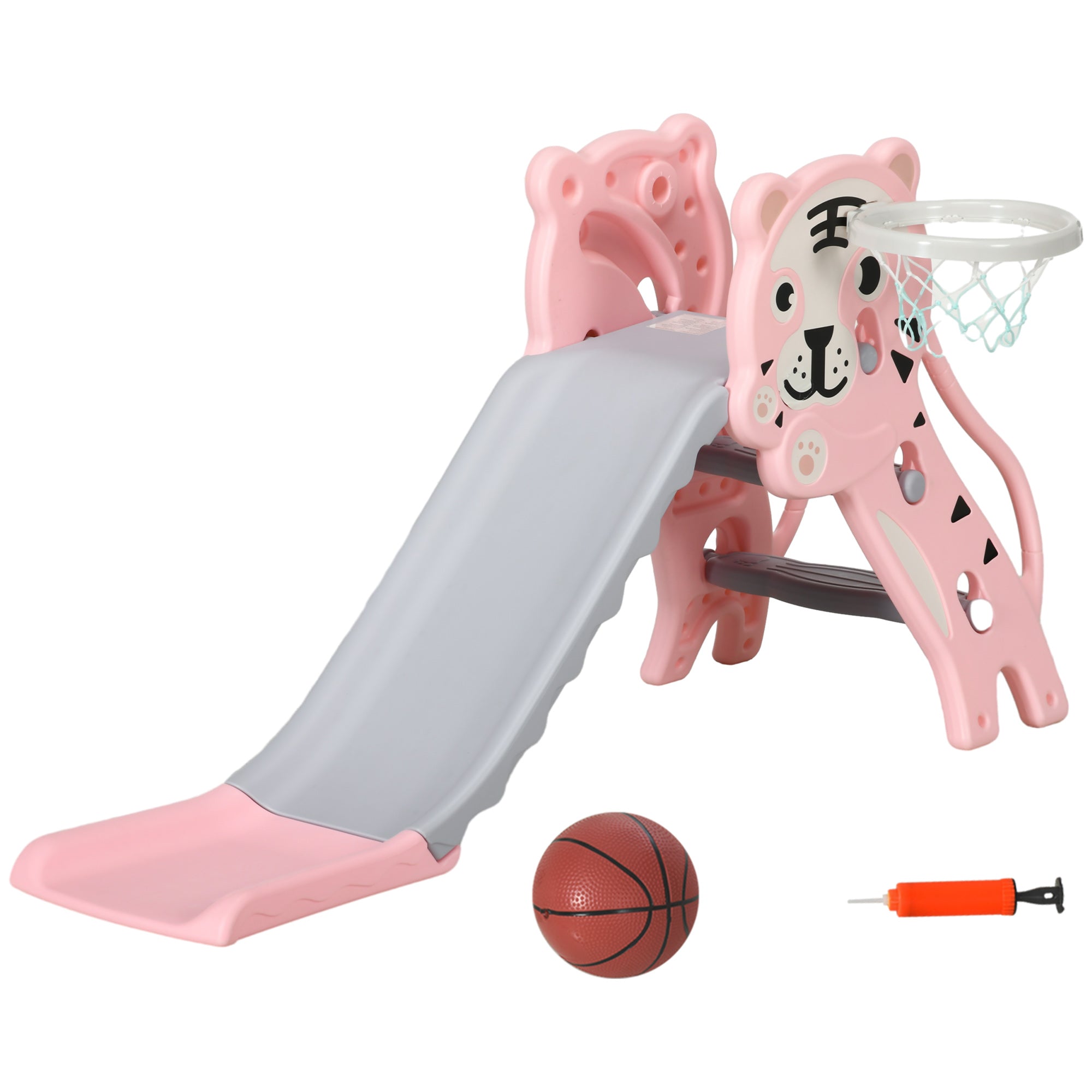 AIYAPLAY 2 in 1 Baby Slide for Indoor Use with Basketball Hoop, Basketball, for Ages 18-36 Months - Pink - North Peak Garden Furniture