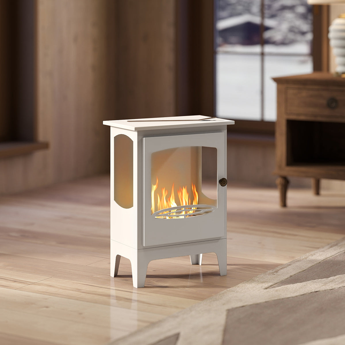 HOMCOM Freestanding Ethanol Fireplace, Steel Bioethanol Fireplace with Stainless Steel Flame Snuffer, 0.9L Tank, 3 Hours Burning Time for Indoor, White