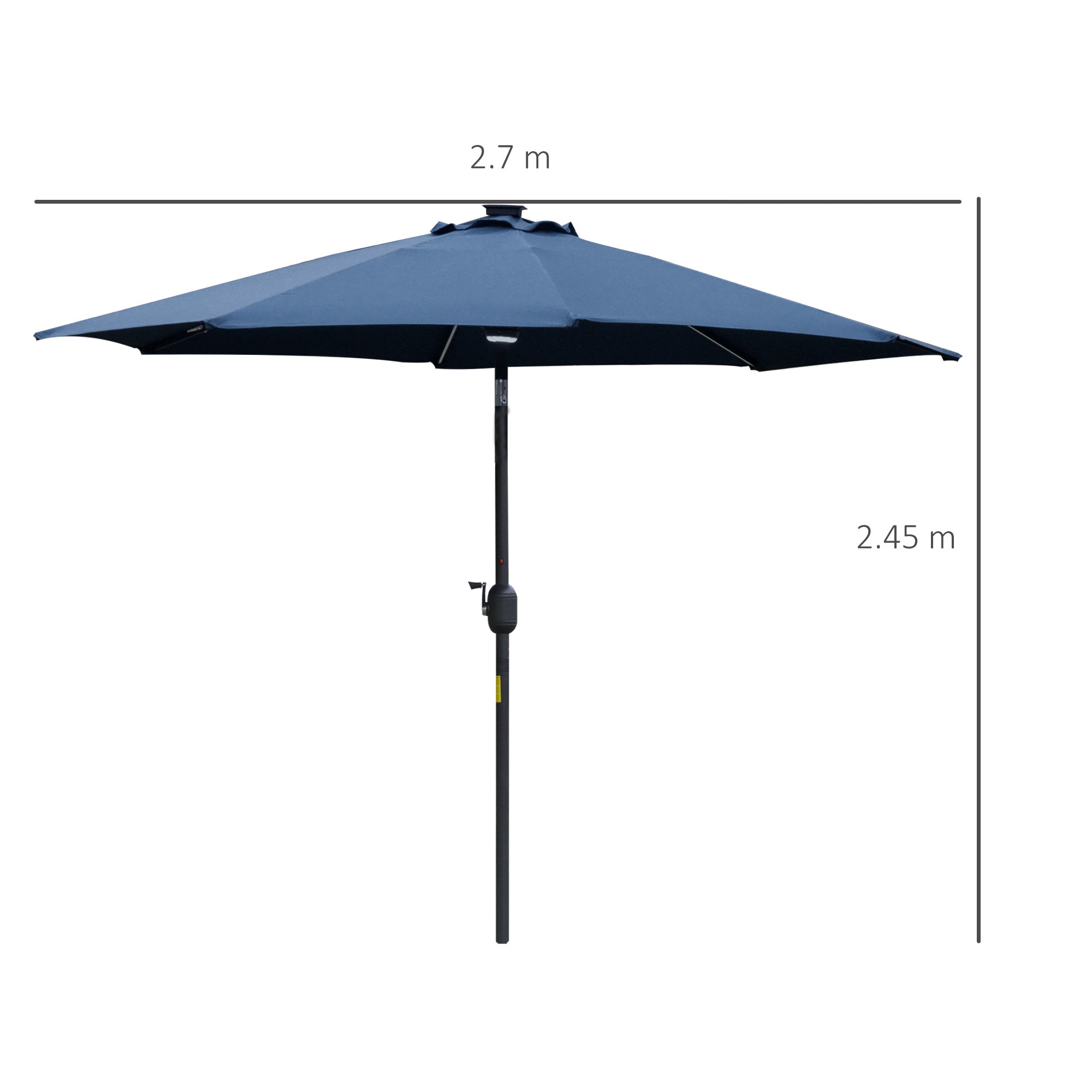 Outsunny 2.7m Garden Parasol Sun Umbrella w/ LED Solar Light Angled Canopy Blue - North Peak Garden Furniture
