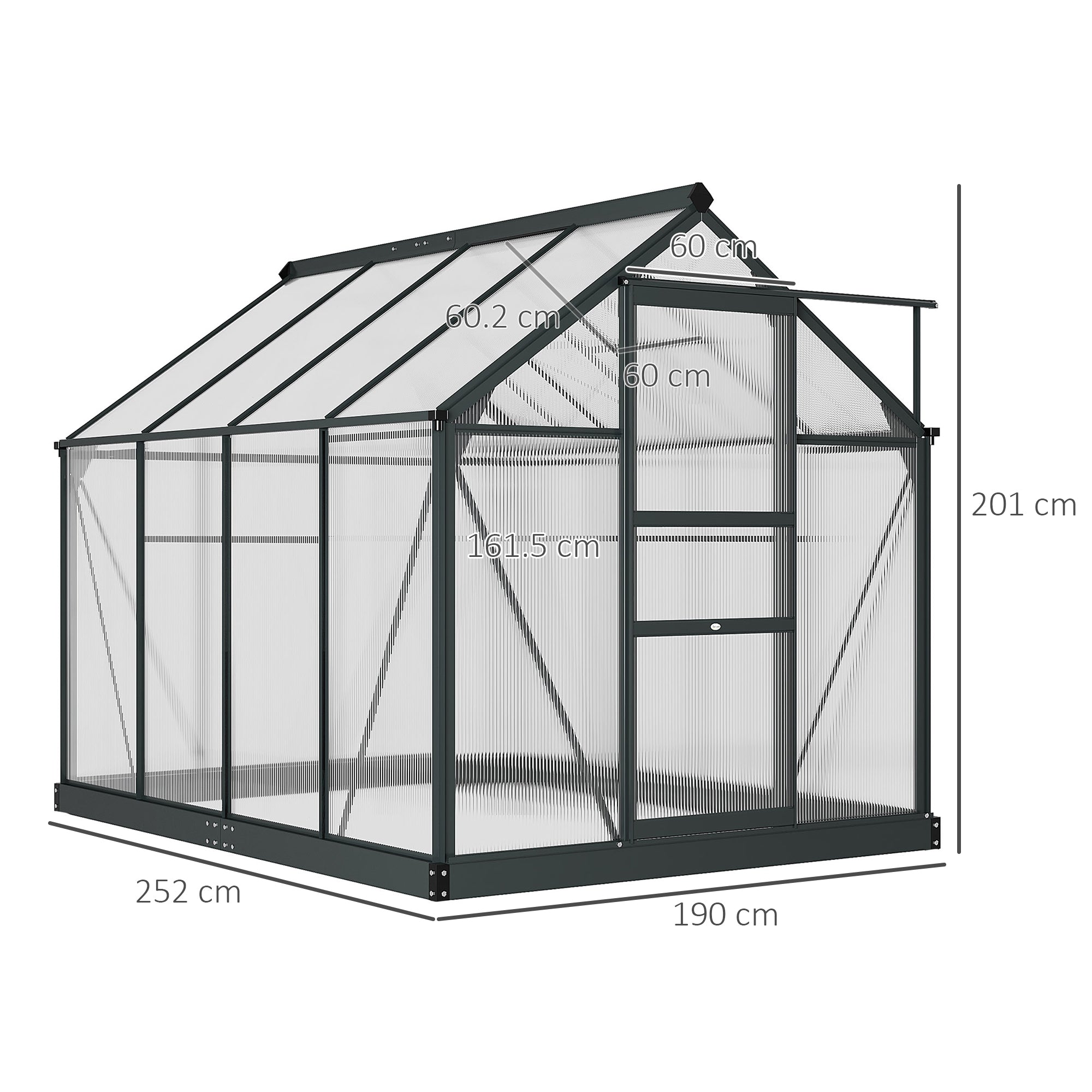 Outsunny 6 x 8ft Polycarbonate Greenhouse, Large Walk-In Green House with Slide Door and Window, Garden Plants Grow House with Aluminium Frame and Foundation, Grey - North Peak Garden Furniture