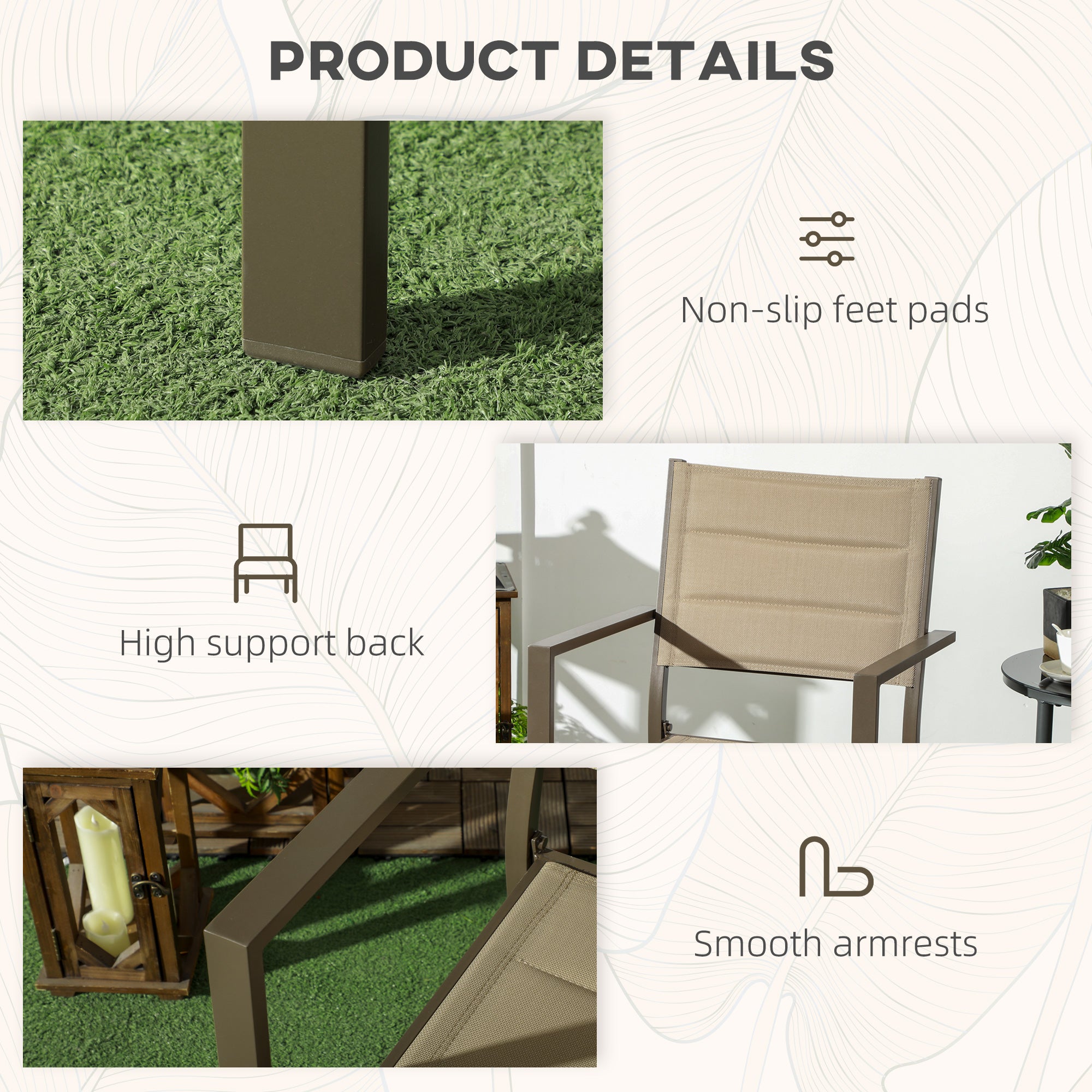 Outsunny Set of Two Aluminium Stacking Garden Chairs - Khaki - North Peak Garden Furniture