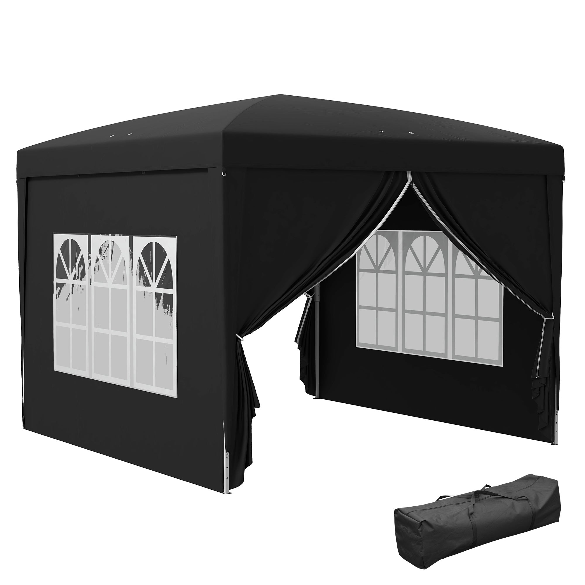 Outsunny 3 x 3(m) Pop Up Gazebo, Water and UV Resistant Party Tent Camping Canopy Marquee with Carry Bag, Black - North Peak Garden Furniture