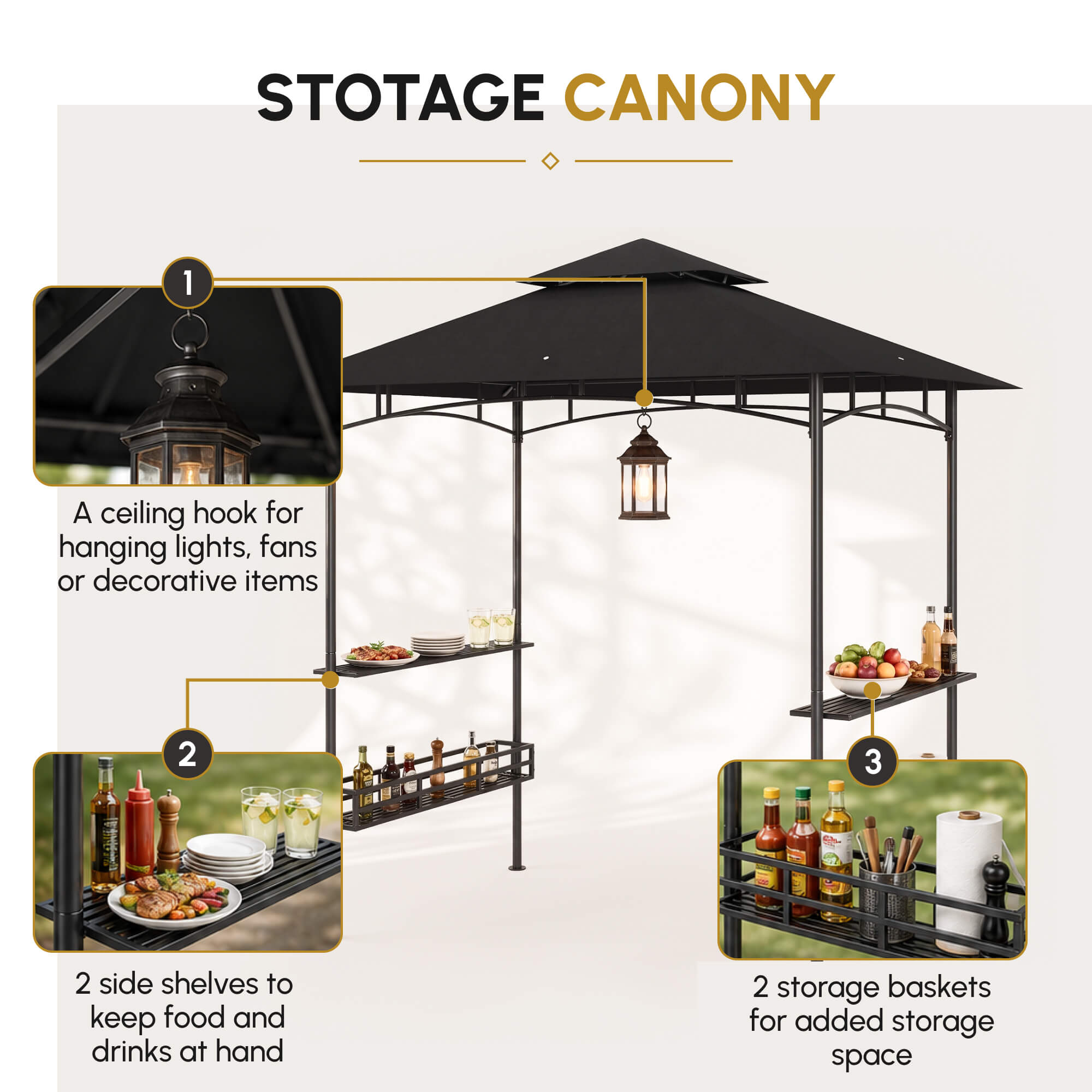 Outsunny 150 x 240cm BBQ Grill Gazebo, with Shelves - Grey