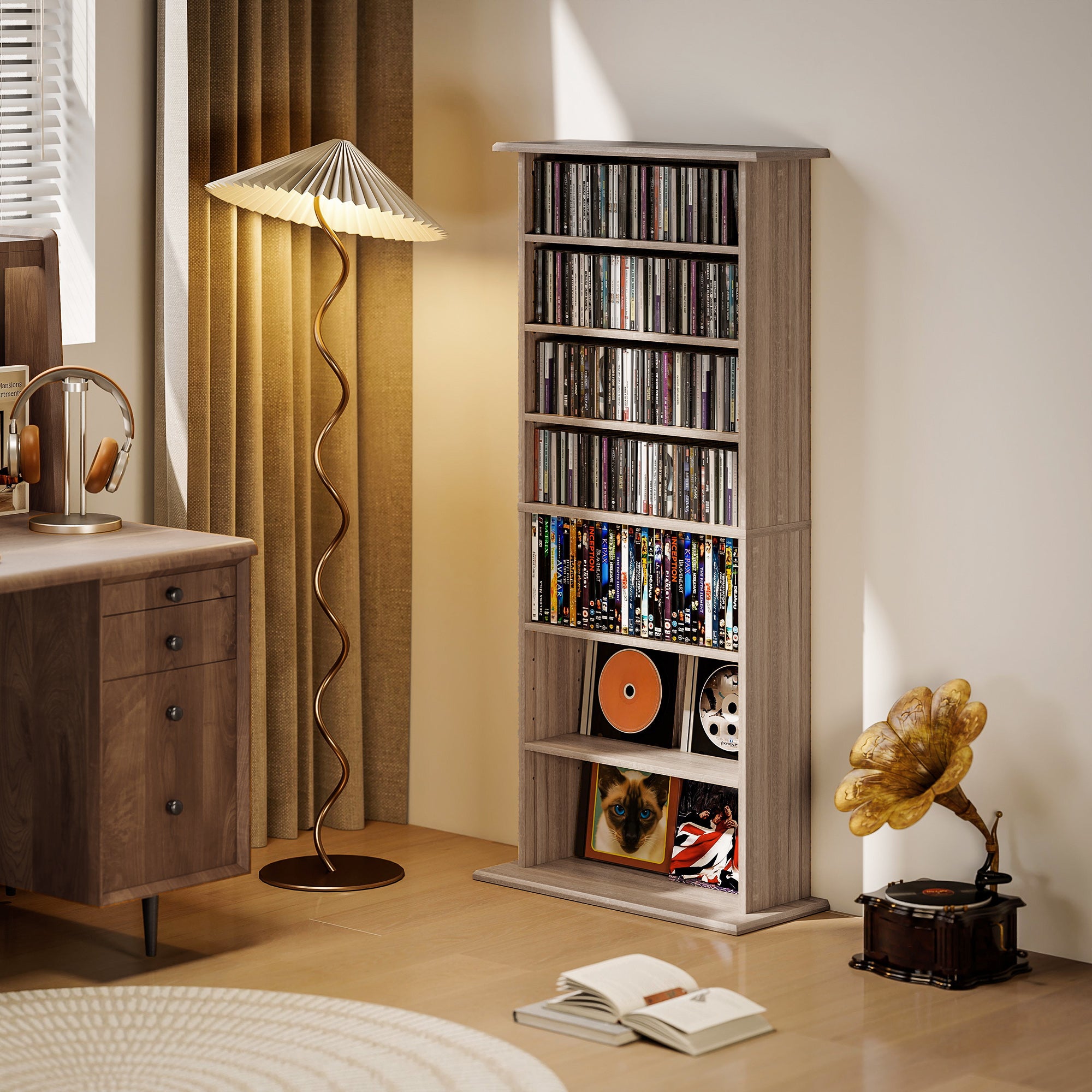 HOMCOM 360 CD Storage Unit - Natural Wood Finish