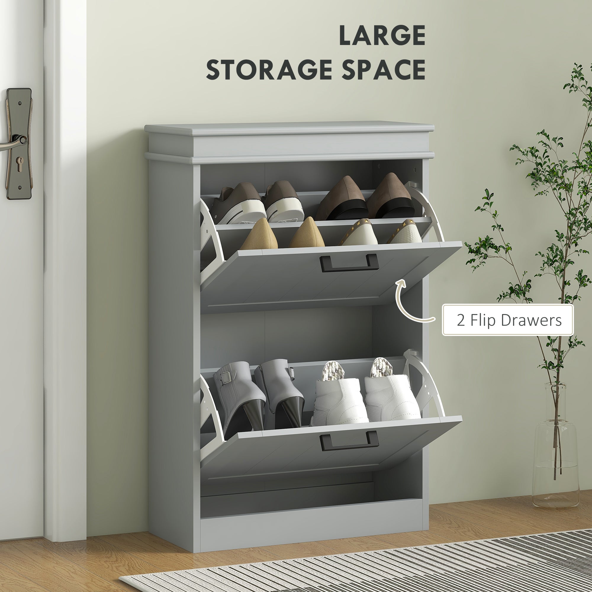 HOMCOM Two-Drawer Minimalistic Shoe Storage Cabinet, for 10 Shoes, Grey