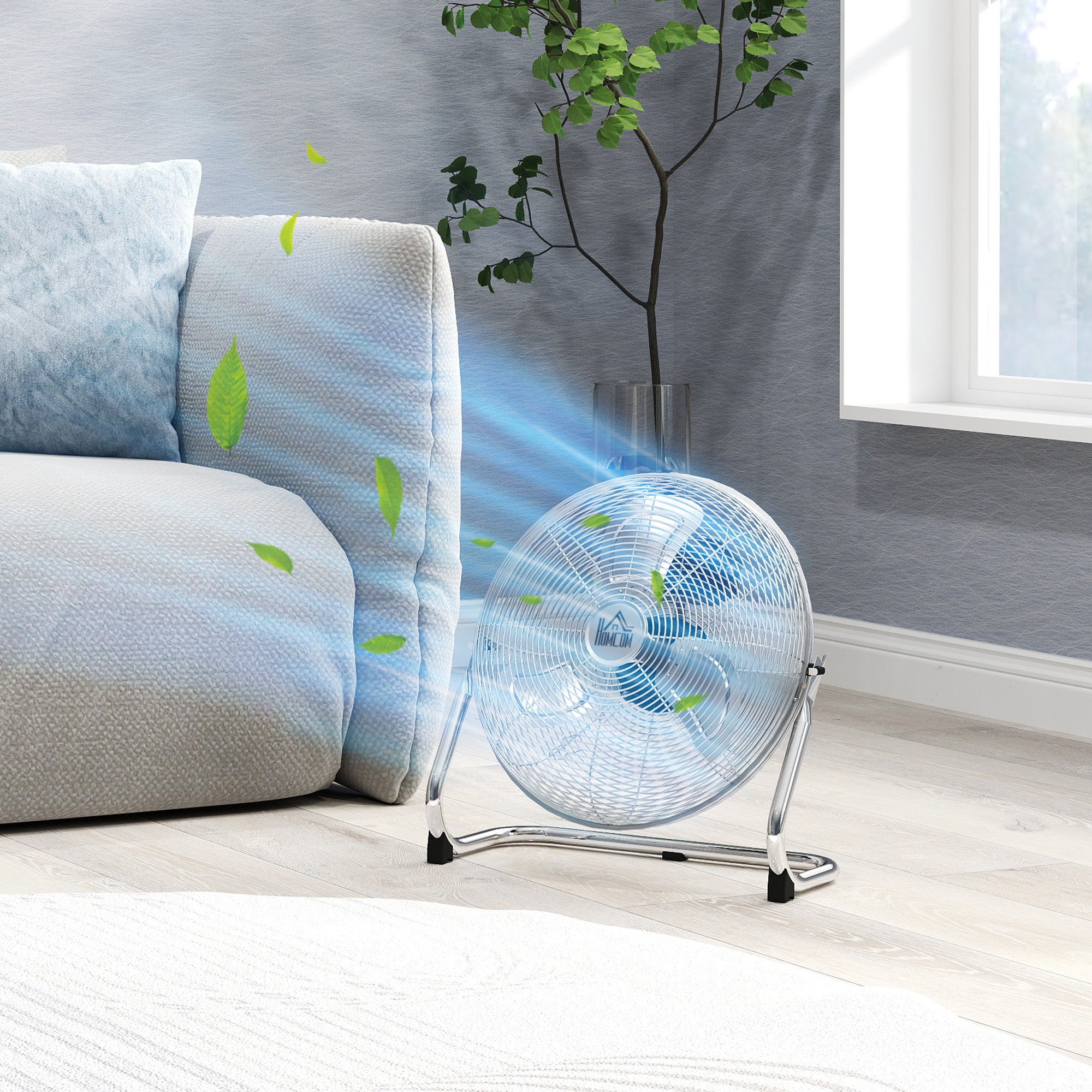 HOMCOM Metal Floor Fan with 3 Speeds & 120° Adjustable Tilt - Silver Tone