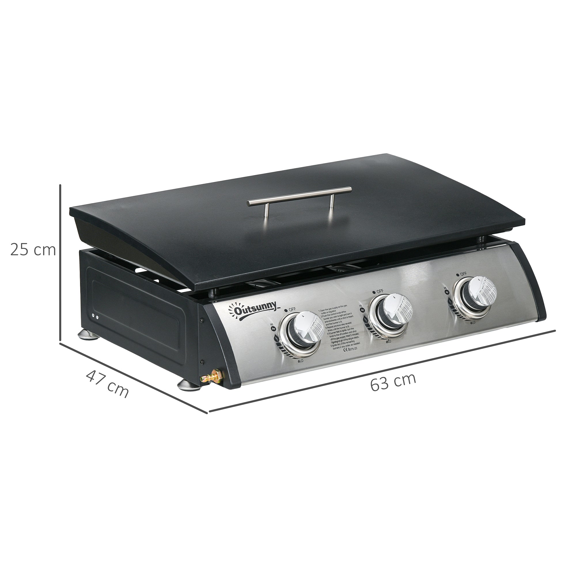 Outsunny 3 Burner Gas Plancha BBQ Grill with Lid, Black - North Peak Garden Furniture