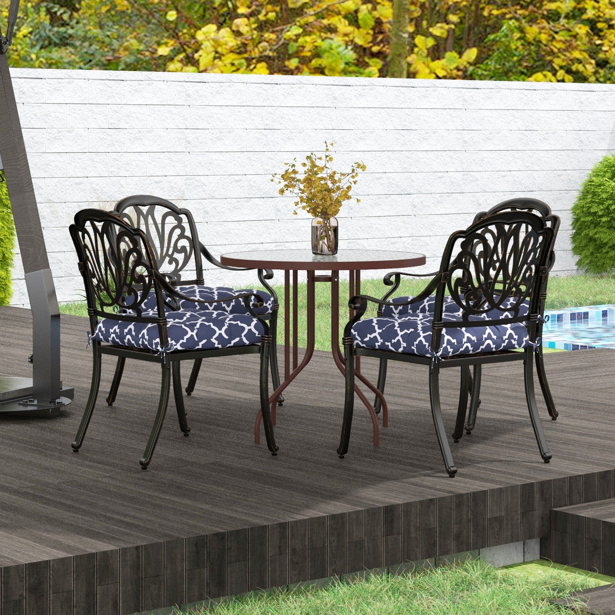 Outsunny 4-Piece Seat Cushion Pillows Replacement, Patio Chair Cushions Set with Ties for Indoor Outdoor, Blue - North Peak Garden Furniture