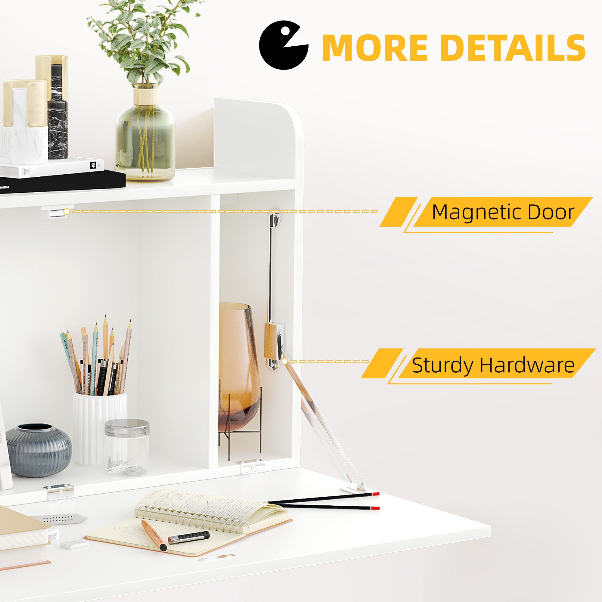 HOMCOM Wall Mounted Table, Drop Leaf Floating Laptop Desk with Space Saving Storage Compartments for Home Office and Study, 77cm x 20cm x 51cm, White - North Peak Garden Furniture