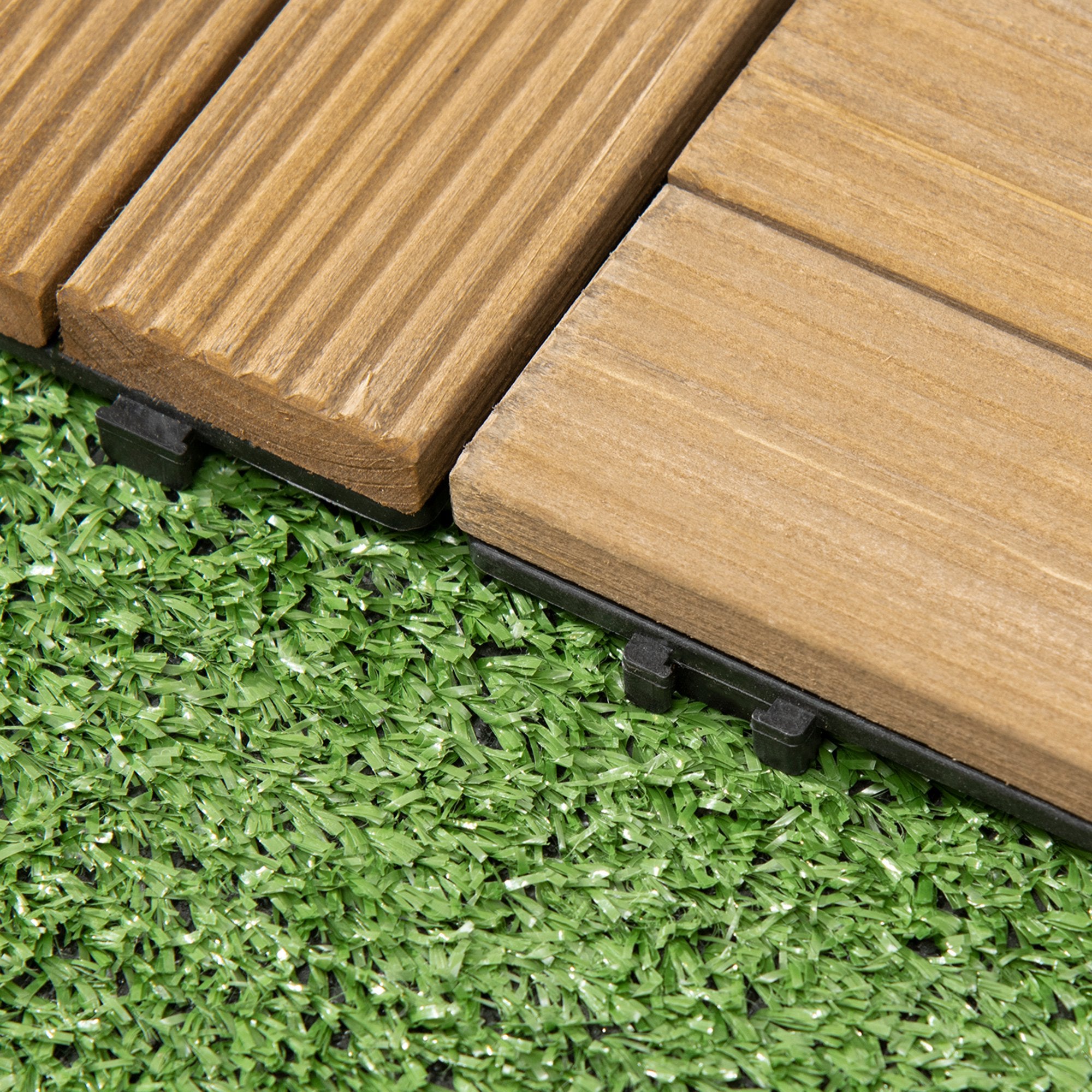 Outsunny 27 Pcs Wooden Interlocking Decking Tiles, Outdoor Flooring Tiles for Patio, Balcony, Terrace, Hot Tub, 30 x 30 cm per Piece, 2.5㎡ per Pack, Brown - North Peak Garden Furniture