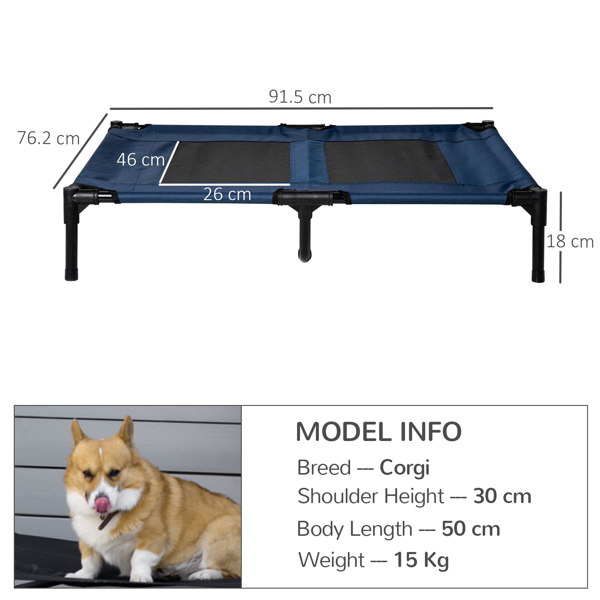 PawHut Raised Dog Bed Cat Elevated Lifted Puppy Pet Elevated Cot Portable Camping Basket – Blue (Large) - North Peak Garden Furniture