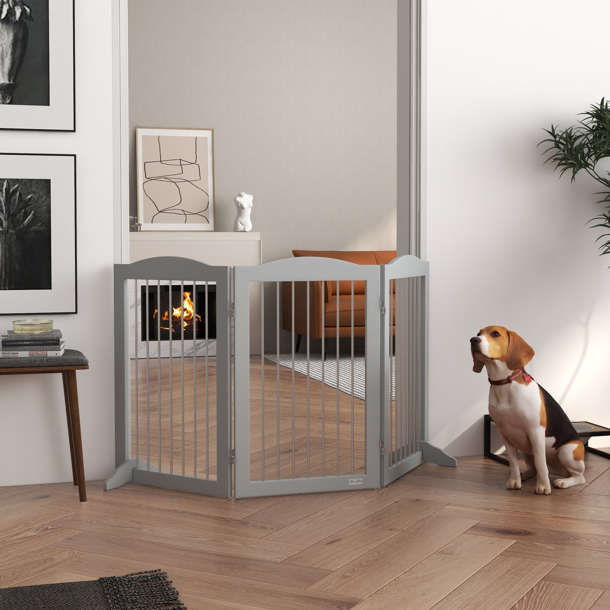PawHut Foldable Dog Gate, Freestanding Pet Gate, with Two Support Feet, for Staircases, Hallways, Doorways - Grey - North Peak Garden Furniture