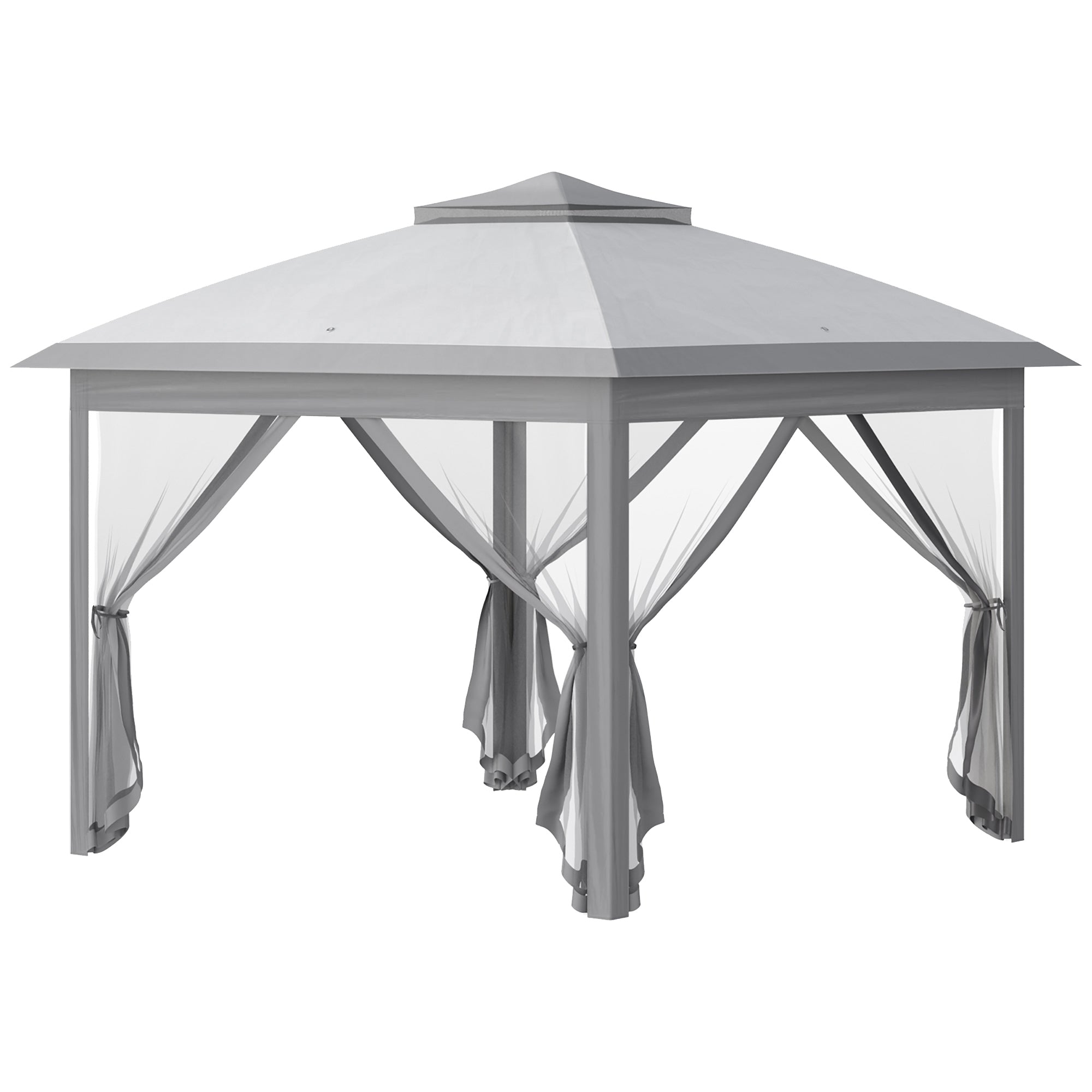 Outsunny 330cm x 330cm Pop Up Canopy, Double Roof Foldable Canopy Tent with Zipped Mesh Sidewalls, Height Adjustable and Carrying Bag, Event Tent for Patio Garden, Grey