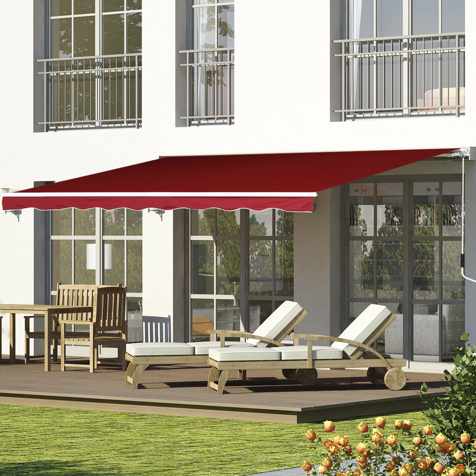 Outsunny Retractable Sun Shade Awning for Patio, Manual, Outdoor Deck Canopy Shelter, 2.5mx2m, Dark Red