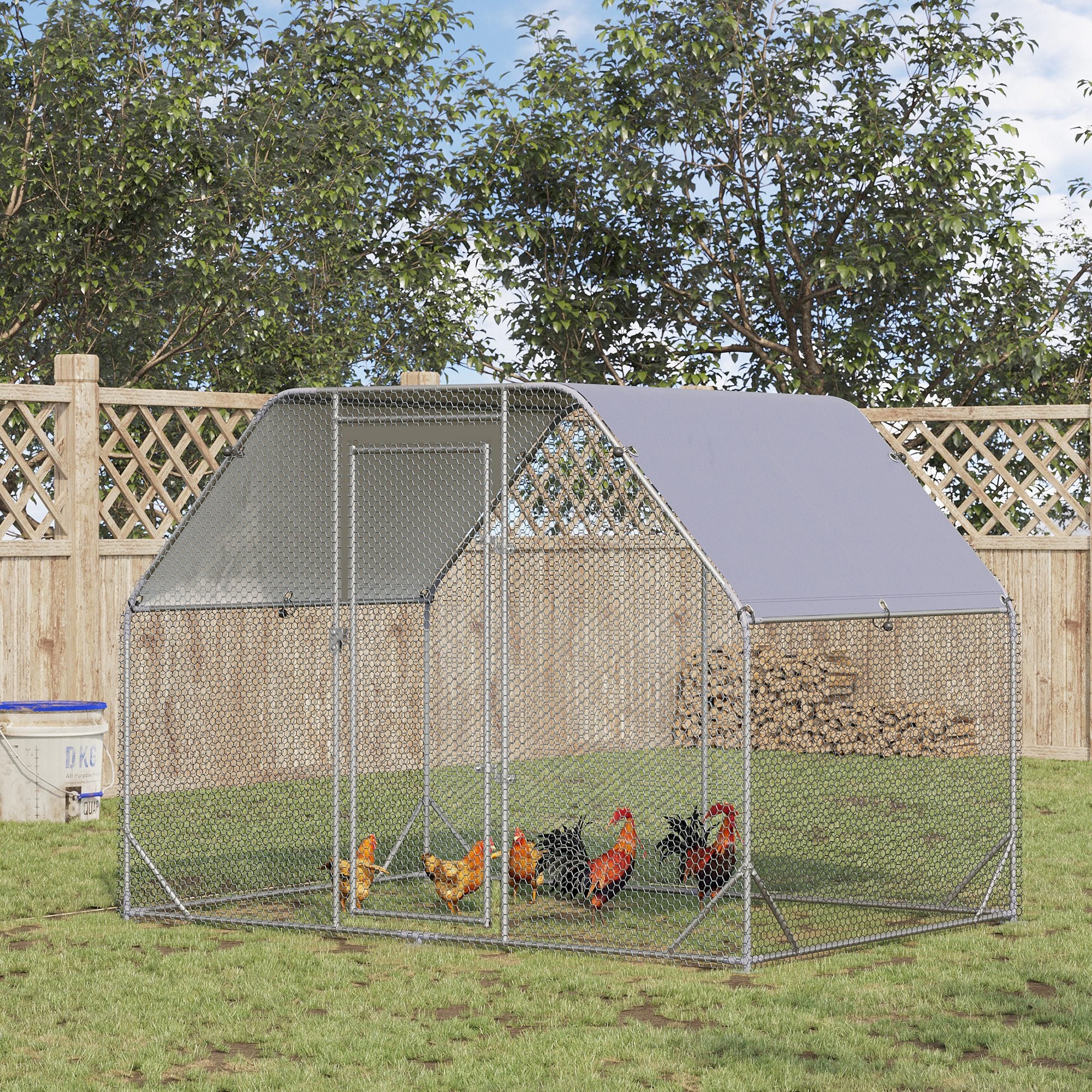 PawHut Walk in Chicken Run Chicken Coop Hen House Outdoor with Roof for 4-6 Chickens, 280 x 190 x 195cm - North Peak Garden Furniture