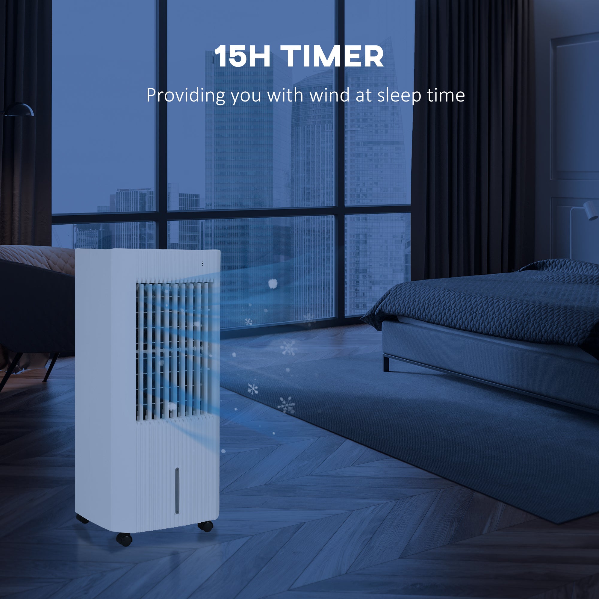 HOMCOM Portable 3-in-1 Air Cooler with 5 Litre Capacity, Oscillation, LED Display, Remote, 15 Hour Timer, Evaporative Air Cooler Fan with 3 Speeds, 3 Modes, Ice Packs, for Home Office - North Peak Garden Furniture
