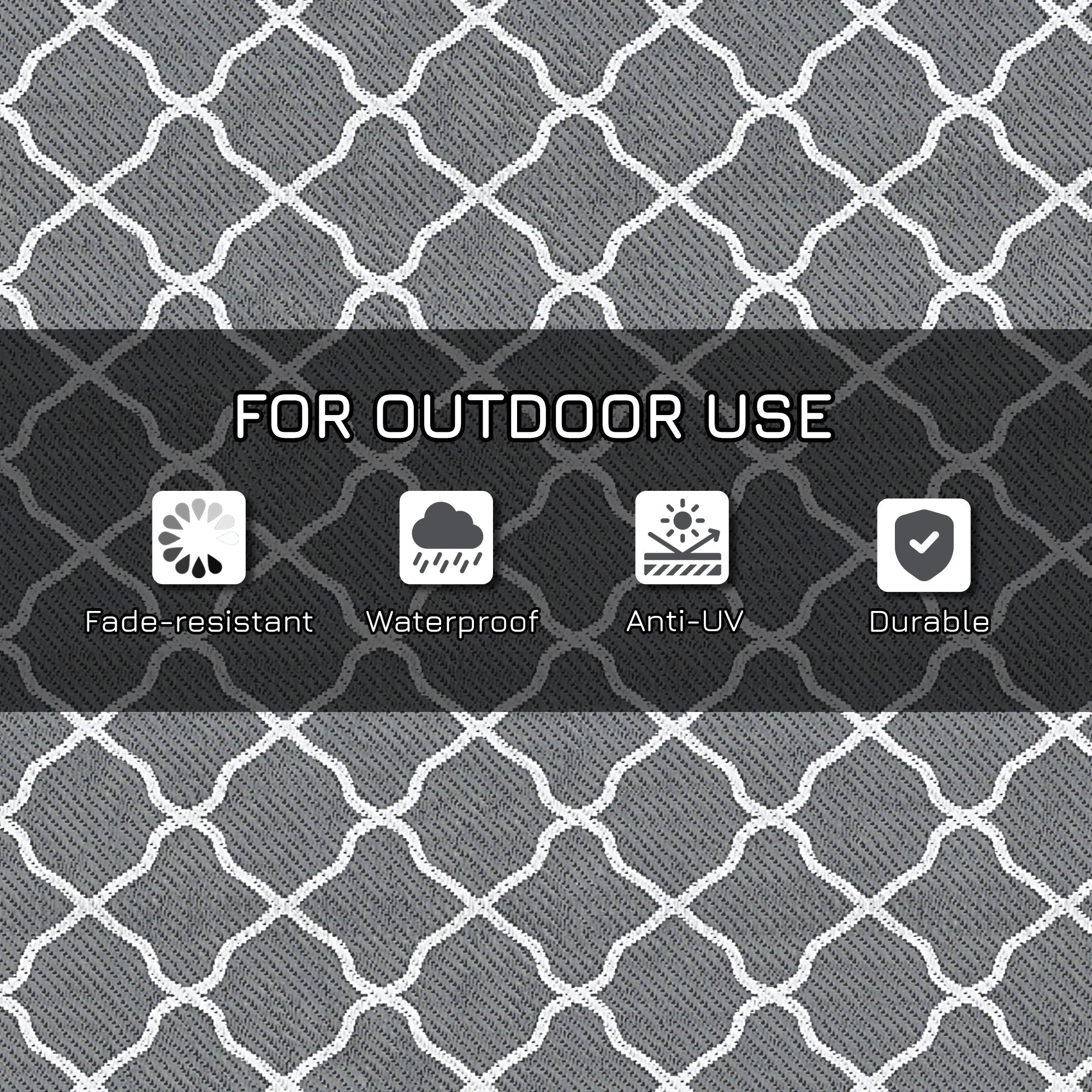 Outsunny Reversible Outdoor Rug with Carry Bag, Waterproof Plastic Straw Mat for Garden, Deck, RV, Picnic, Beach, Camping, 182 x 274cm, Grey - North Peak Garden Furniture