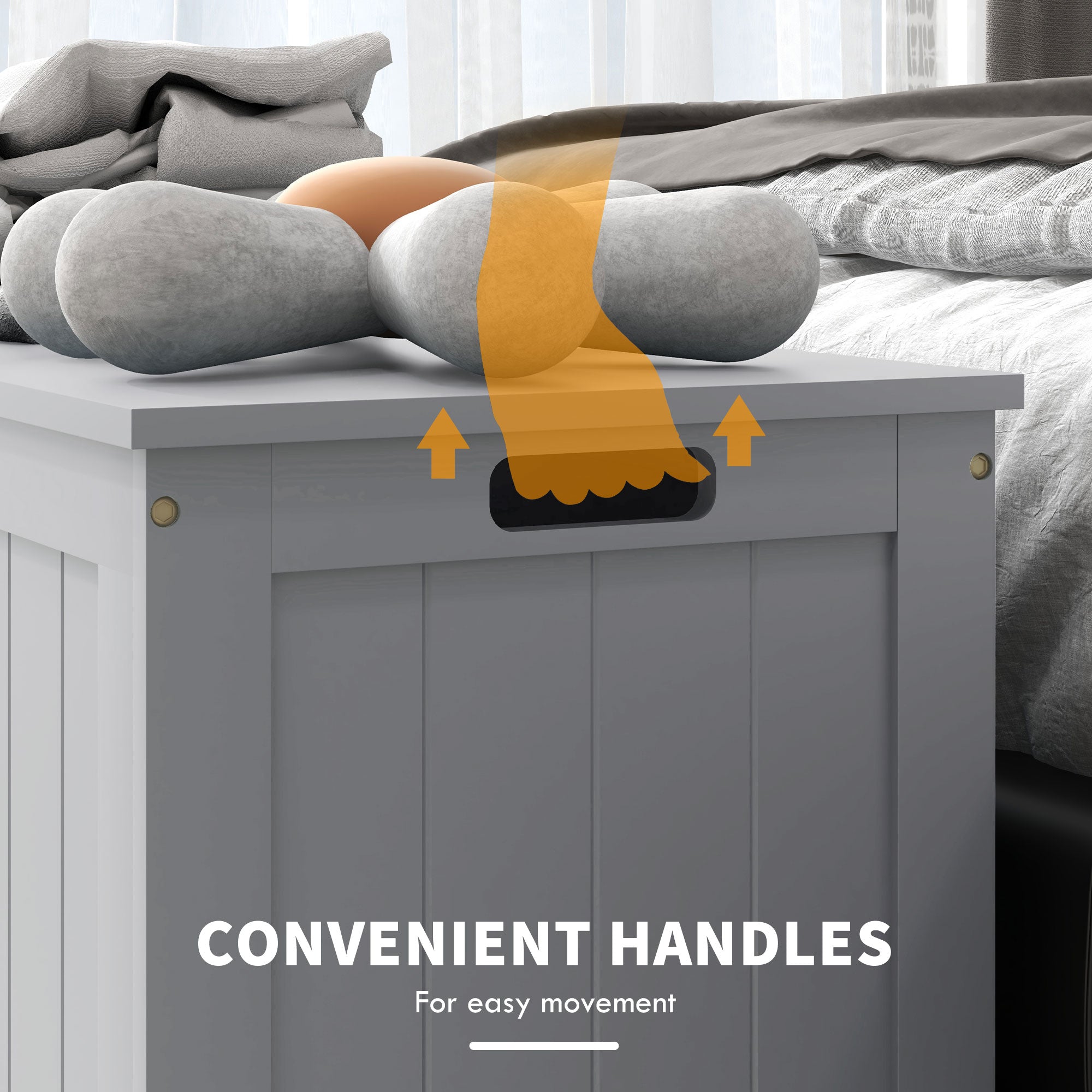 HOMCOM Storage Chest, Modern Storage Trunk with 2 Safety Hinges and Cut-out Handles, Wooden Toy Box for Living Room, Entryway, 76 x 40 x 48 cm, Grey - North Peak Garden Furniture