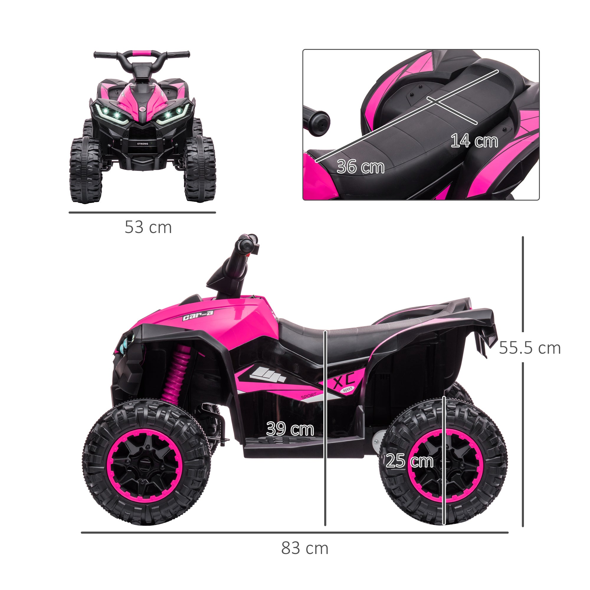 HOMCOM 12V Ride-On Quad Bike w/ Music, Horn, for Ages 3-5 Years - Pink - North Peak Garden Furniture