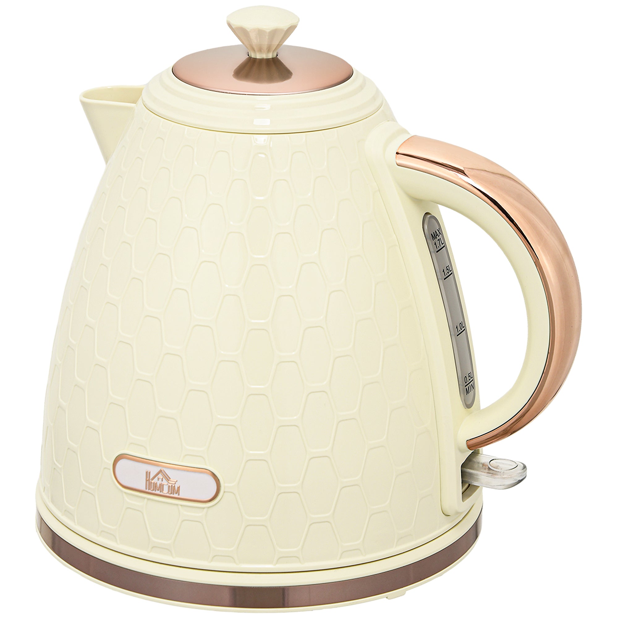 HOMCOM Electric Kettle, 1.7L, Fast Boil, 3000W Cordless Water Kettle with Removable Washable Anti-scale Filter, Beige