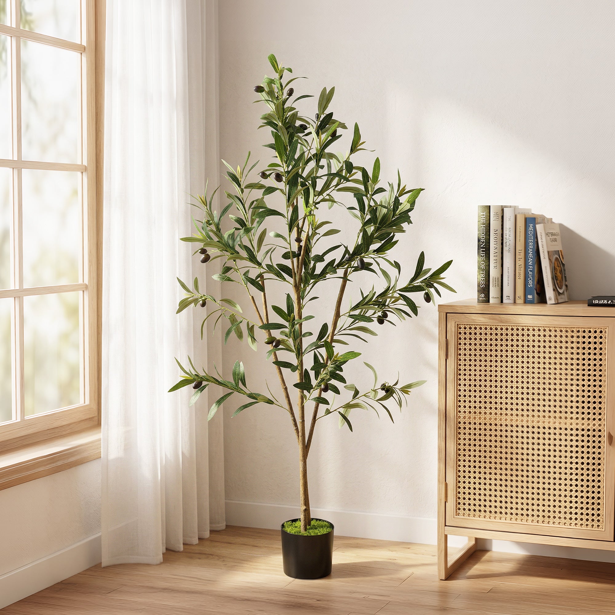 HOMCOM Decorative Artificial Plant, 120 cm Silk Olive Tree with 303 Leaves in Cement Pot, Fake Plant