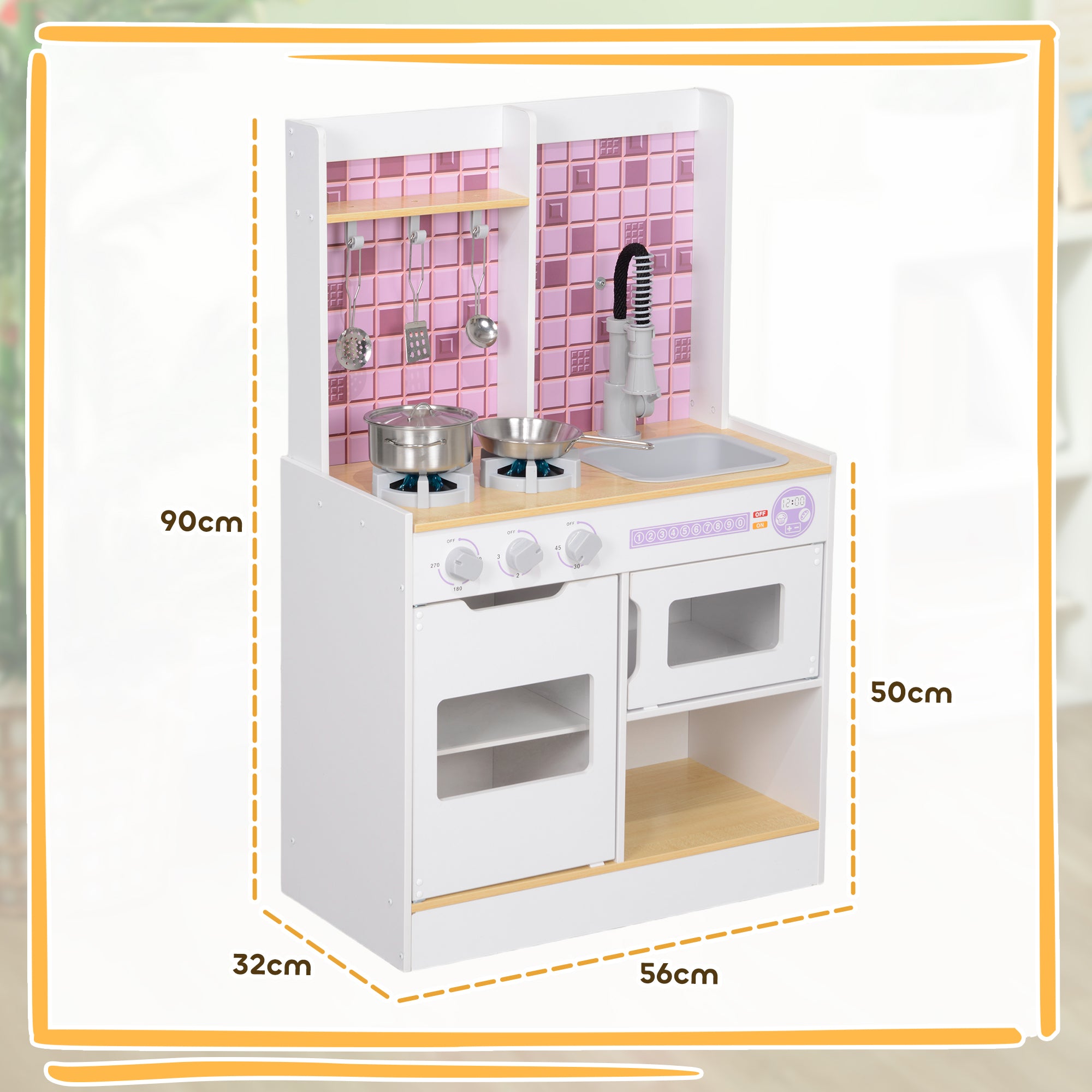 AIYAPLAY Kids Play Kitchen, Pretend Play Kitchen with Realistic Oven, Stove, Sink, Kitchen Accessories, White - North Peak Garden Furniture