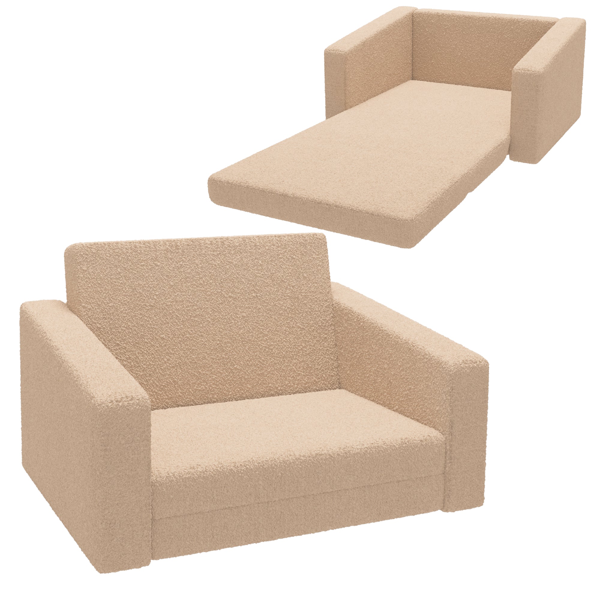 AIYAPLAY 2 in 1 Kids Armchair, Foldable Recliner for 1.5-3 Years Old, Khaki - North Peak Garden Furniture