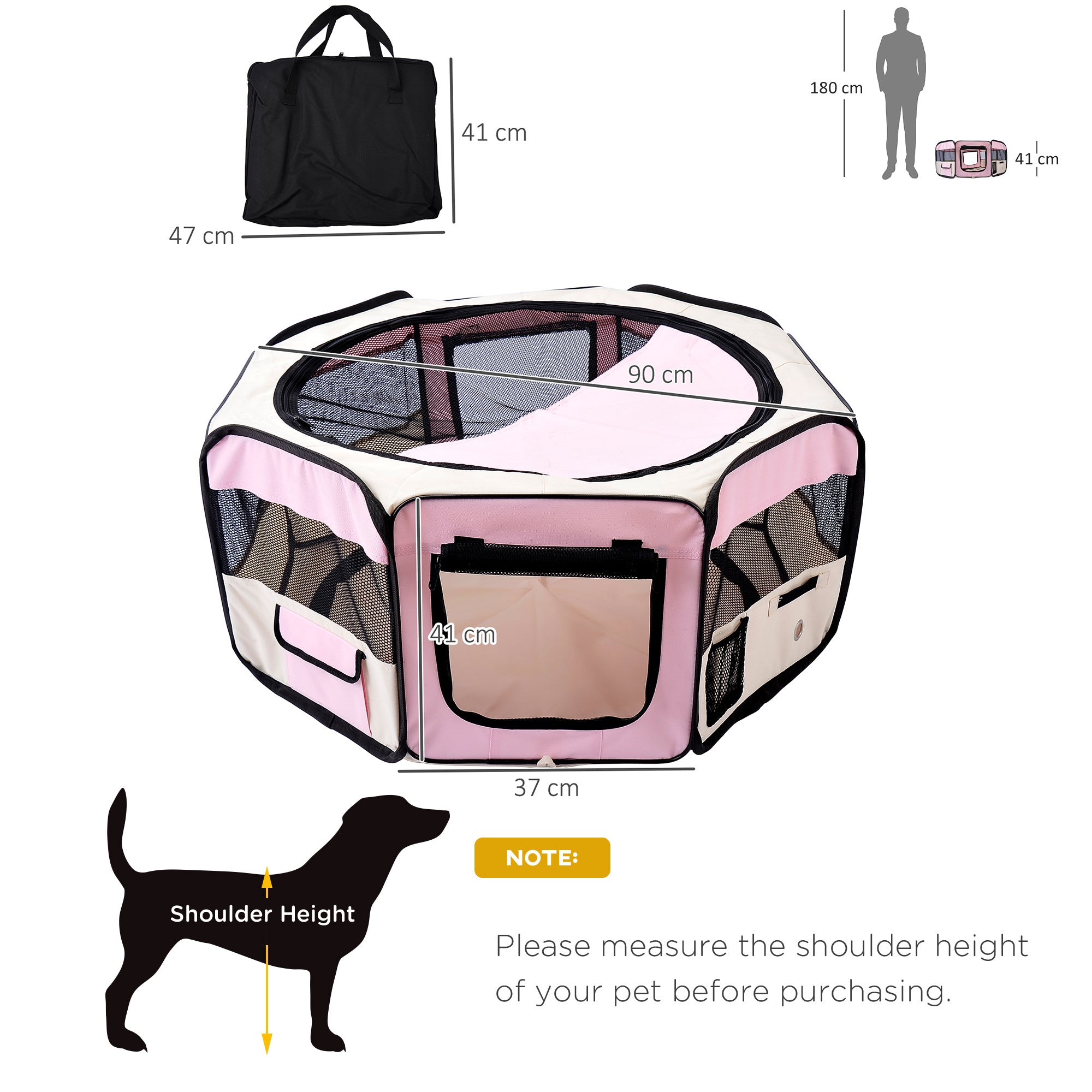 PawHut Portable Cat Dog Playpen Pet Puppy Rabbit Guinea Pig Pen Run Dia 90 x 41H cm Indoor & Outdoor Pink