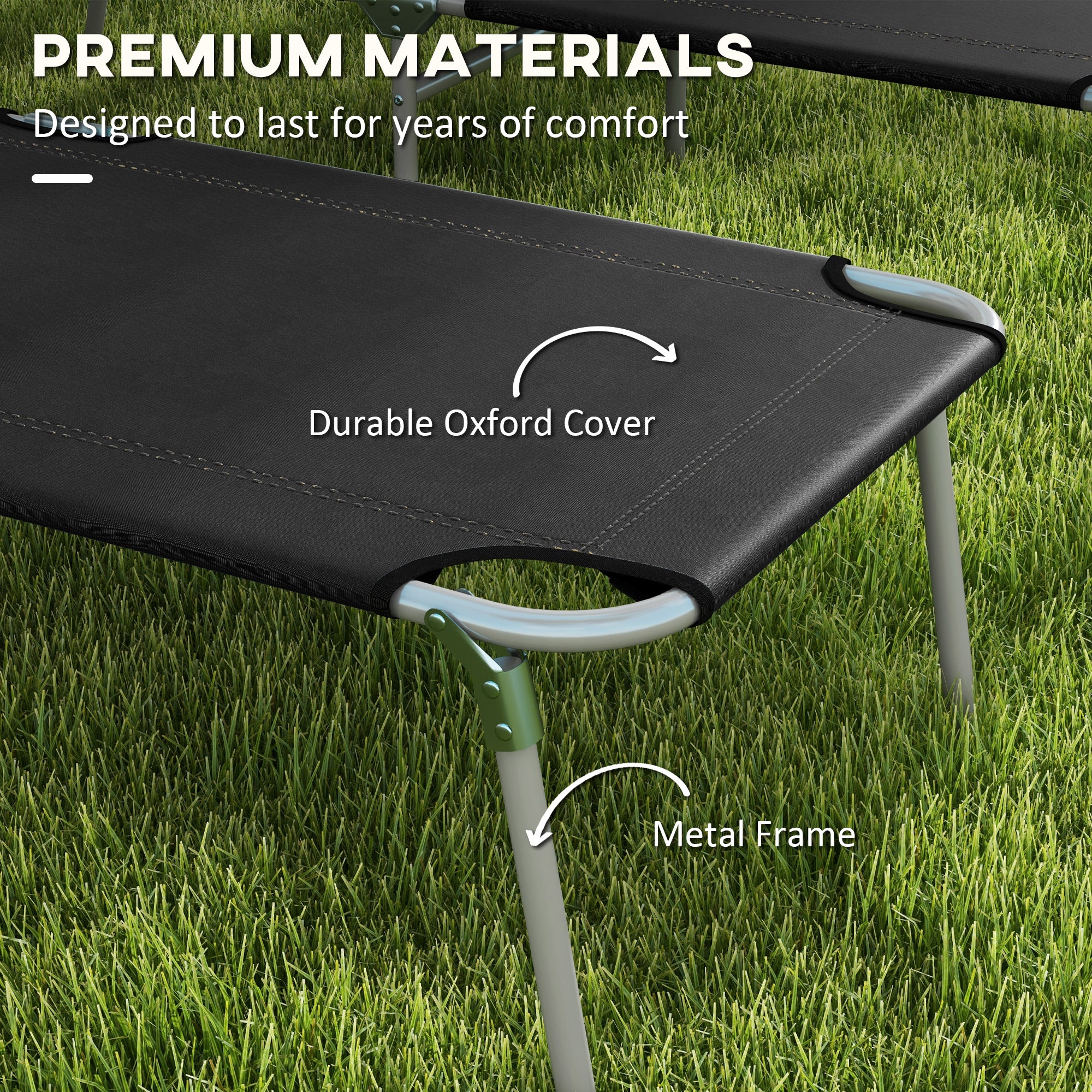 Outsunny Foldable Sun Lounger Set of 2 with Sun Shade & Adjustable Backrest - Black