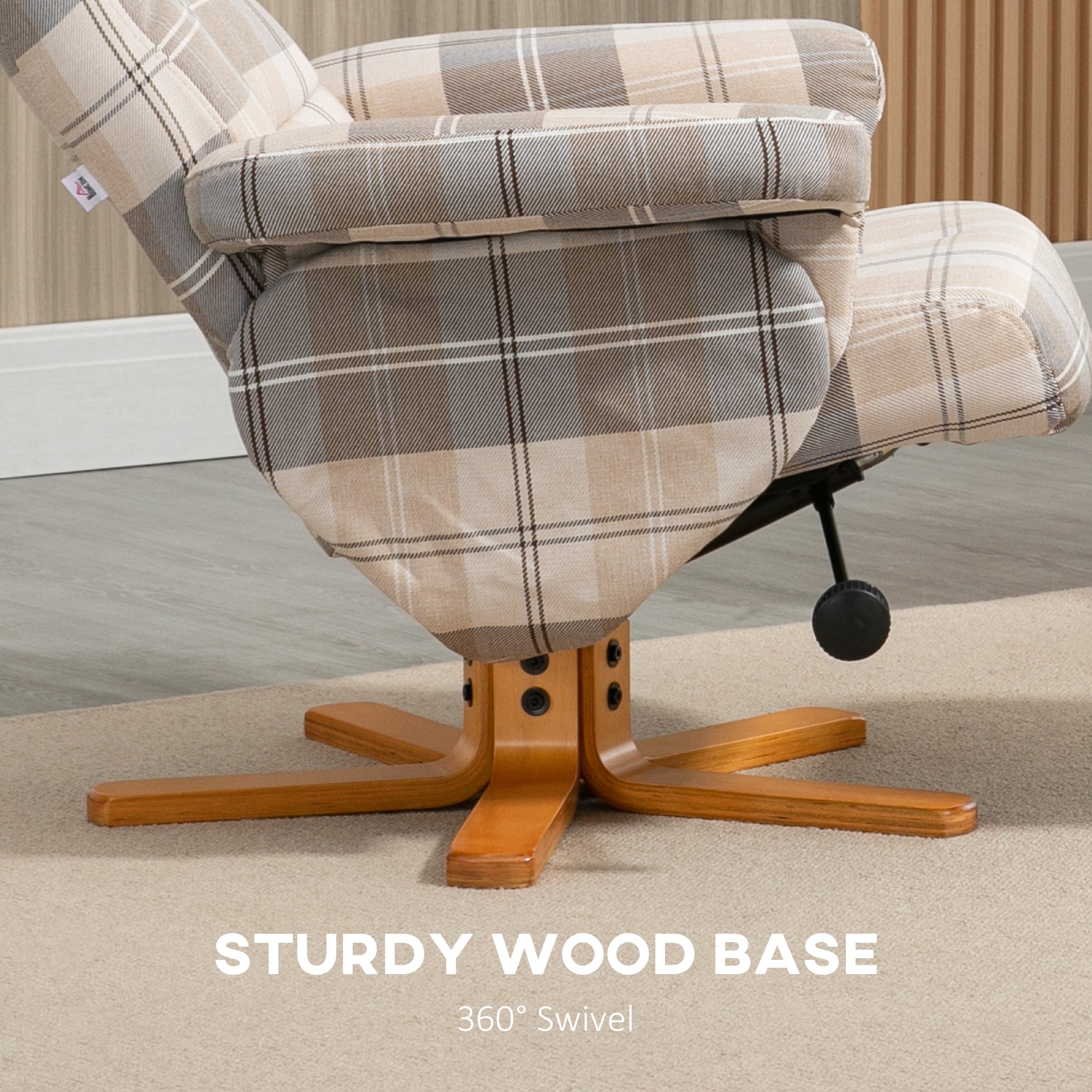 HOMCOM Linen Swivel Recliner Chair with Footstool, Wooden Base and Storage for Living Room, Multicolour - North Peak Garden Furniture