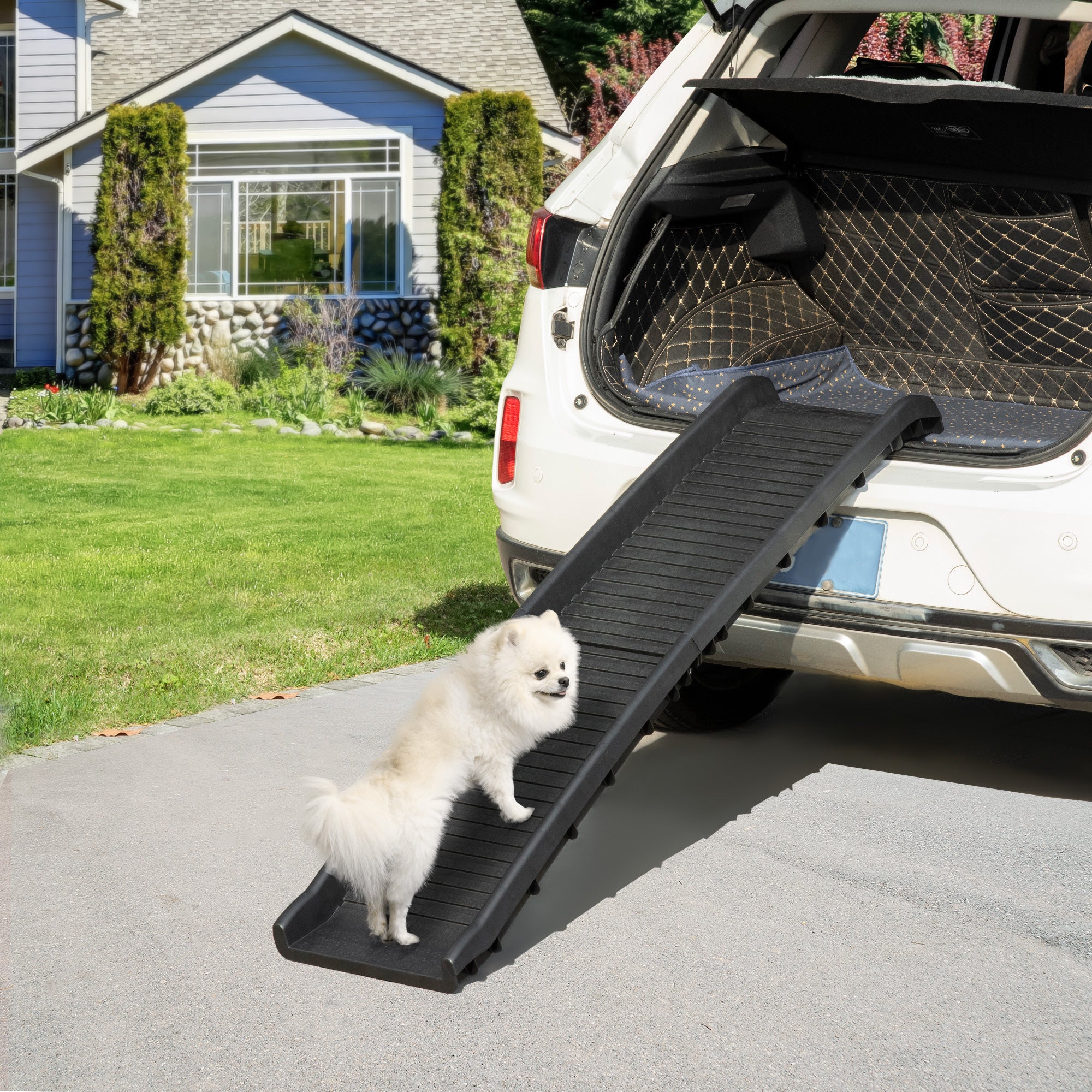 PawHut Foldable Pet Ramp Dog Car Ramp for SUVs, Cars - Black - North Peak Garden Furniture