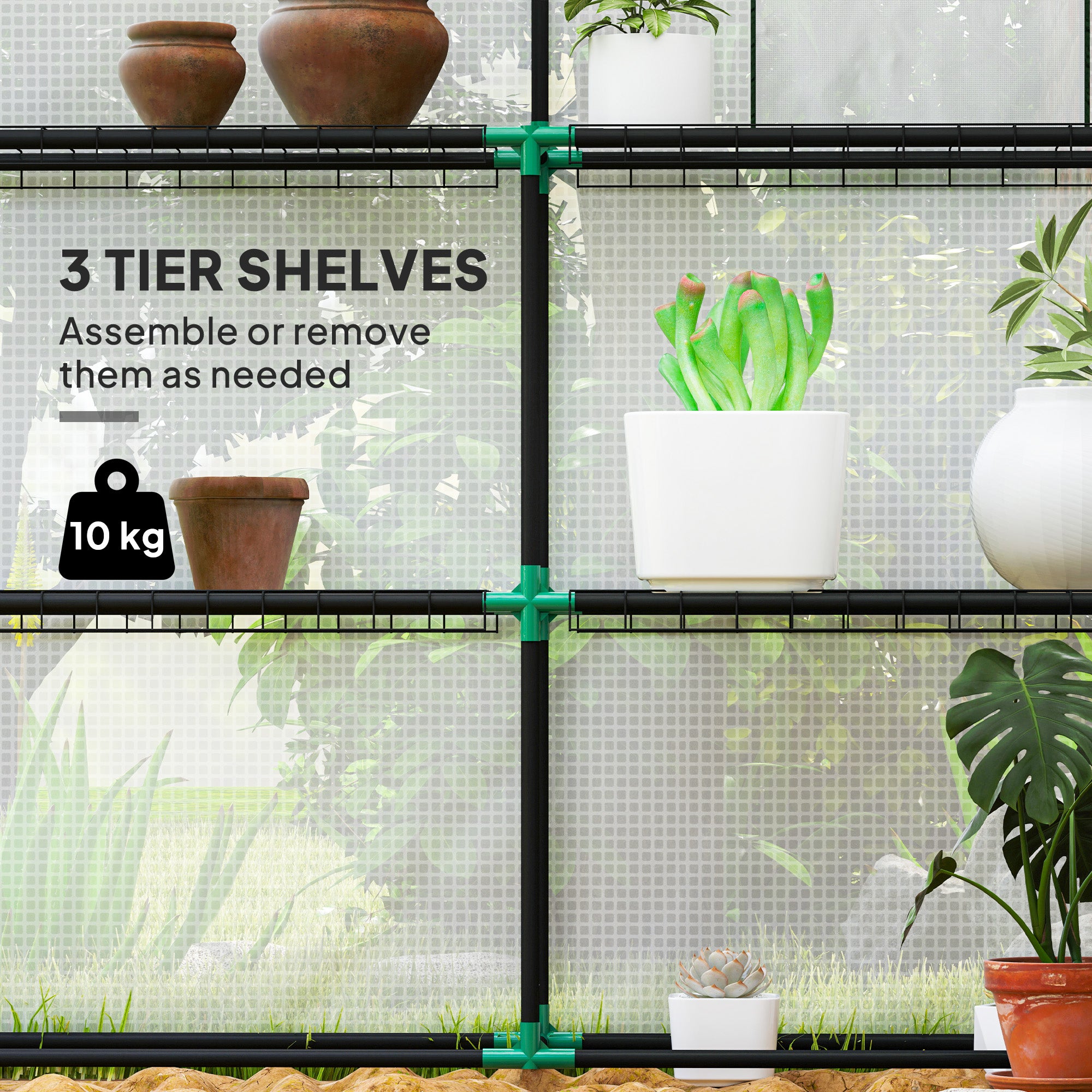Outsunny 143 x 140cm Walk-In Greenhouse, with Accessories - White - North Peak Garden Furniture
