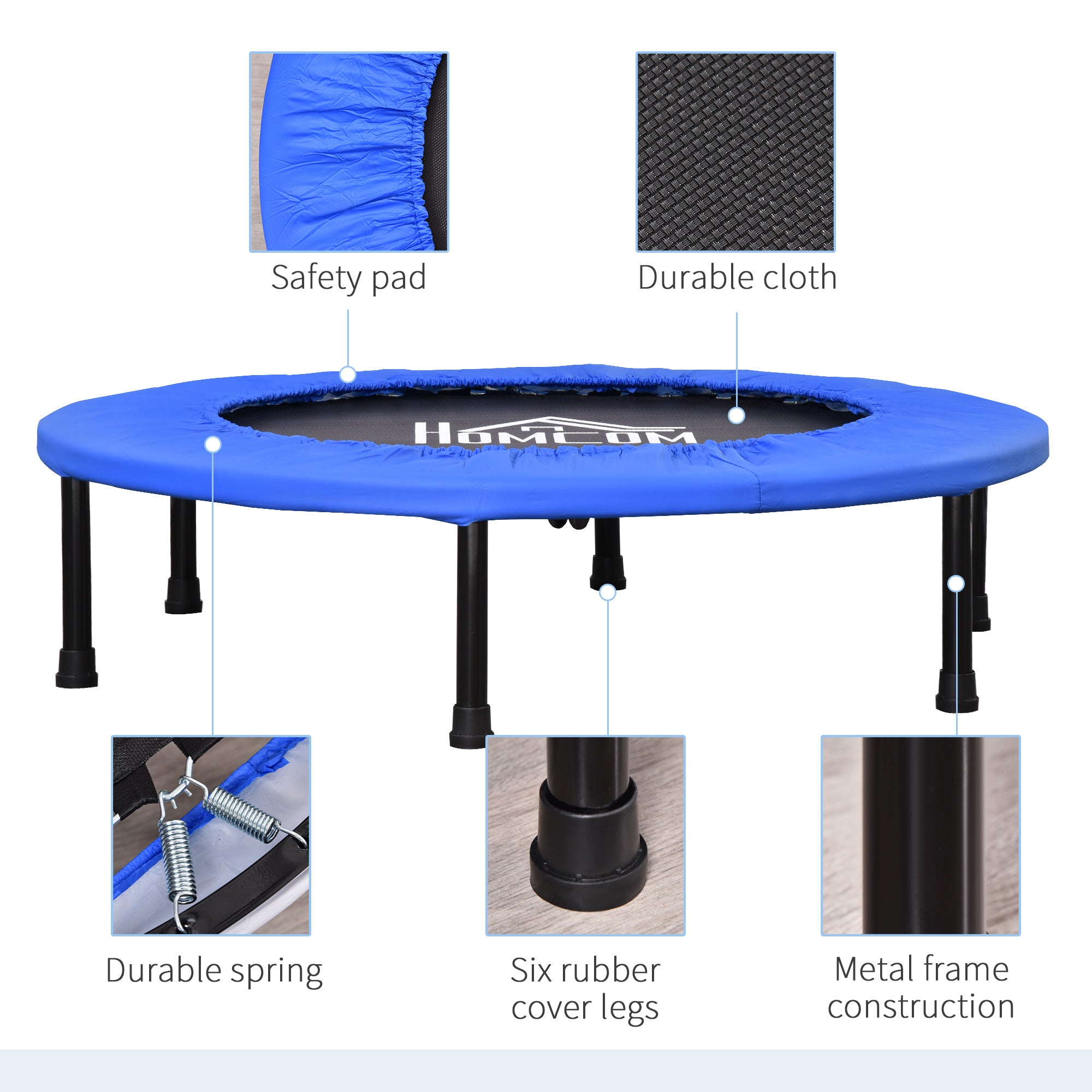 HOMCOM Fitness Trampoline Aerobic Rebounder for Indoor Outdoor Jumping Training Exercise, 91cm Round Jumper with Sponge Edge, Support Up to 100 KG, Blue - North Peak Garden Furniture
