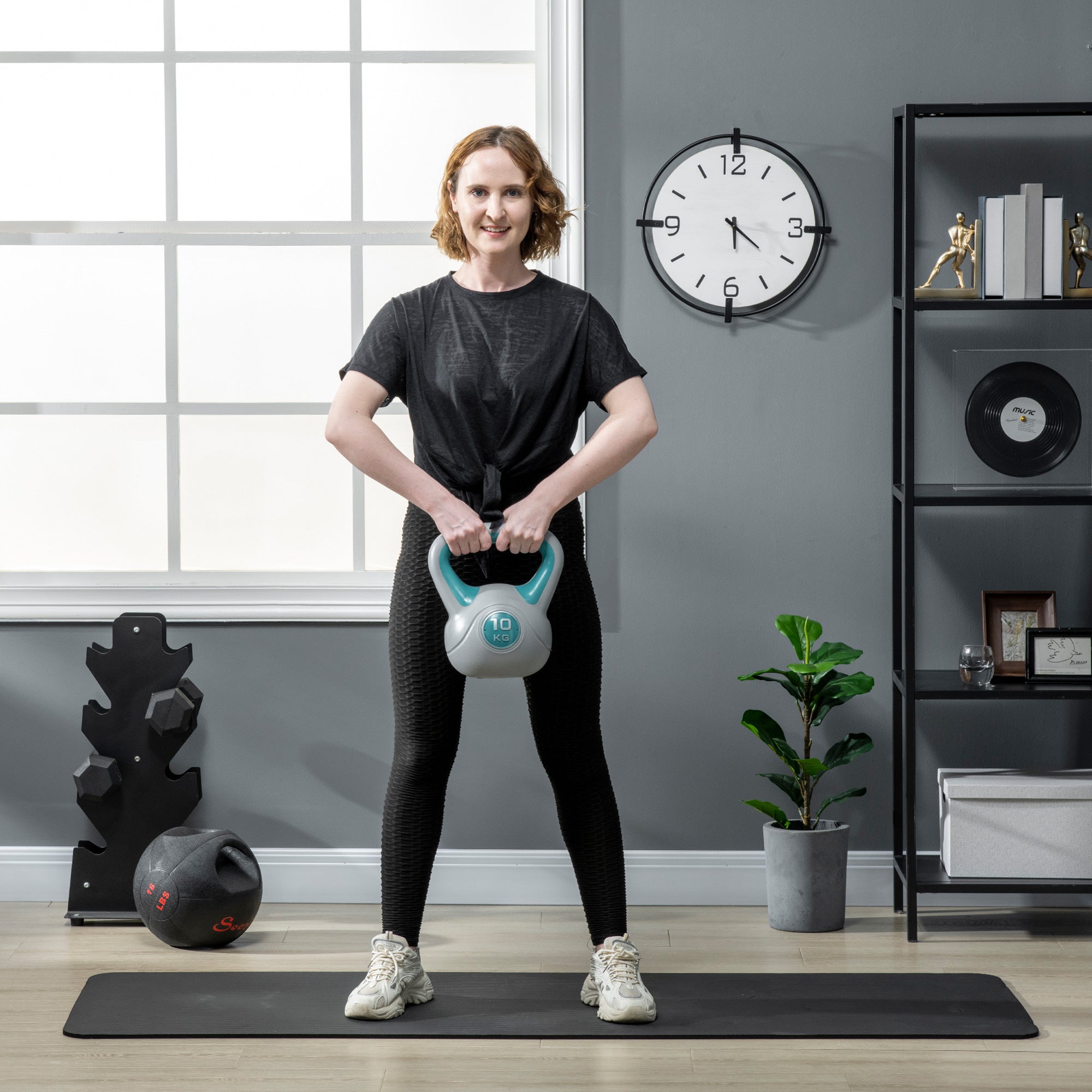 SPORTNOW Kettlebell, 10kg Kettle Bells with Handle for Home Gym Weight Lifting and Strength Training, Light Blue and Grey - North Peak Garden Furniture