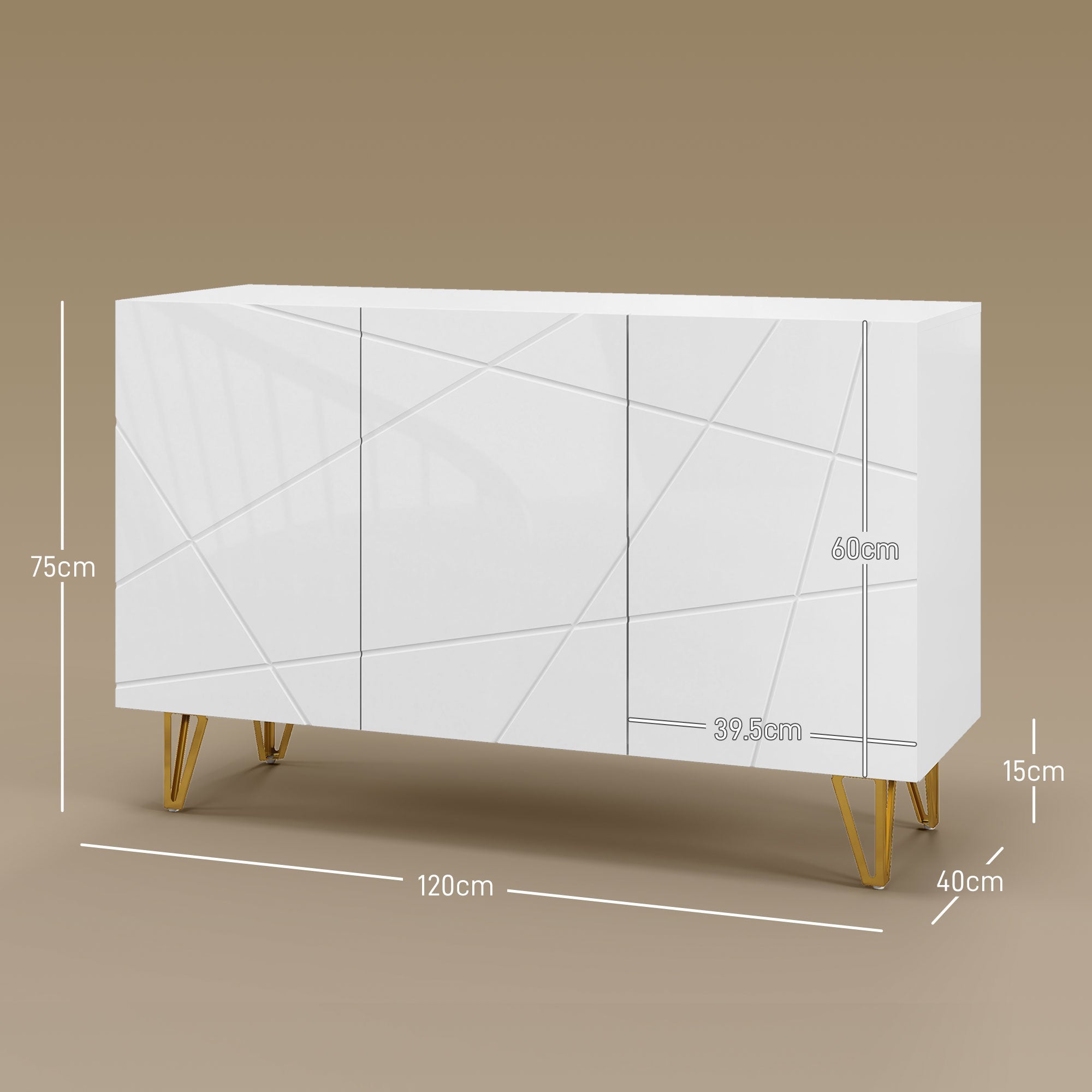 HOMCOM Modern Luxe High Gloss Sideboard, with Hairpin Legs - White - North Peak Garden Furniture
