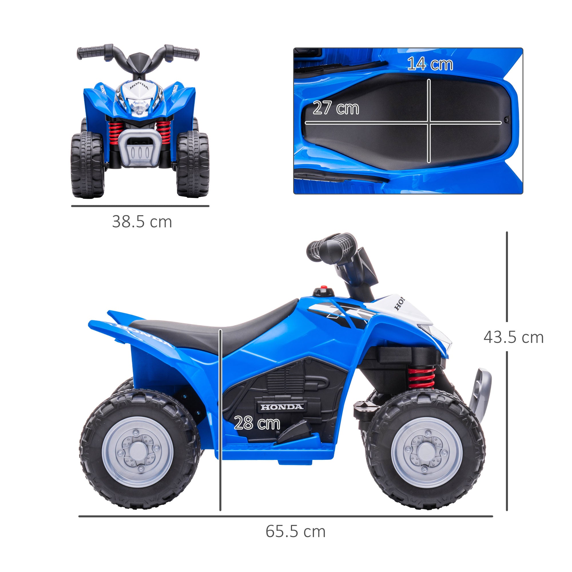 AIYAPLAY Honda Licensed Kids Electric Quad Bike, 6V ATV Ride On for Ages 1.5-3 Years, Blue - North Peak Garden Furniture