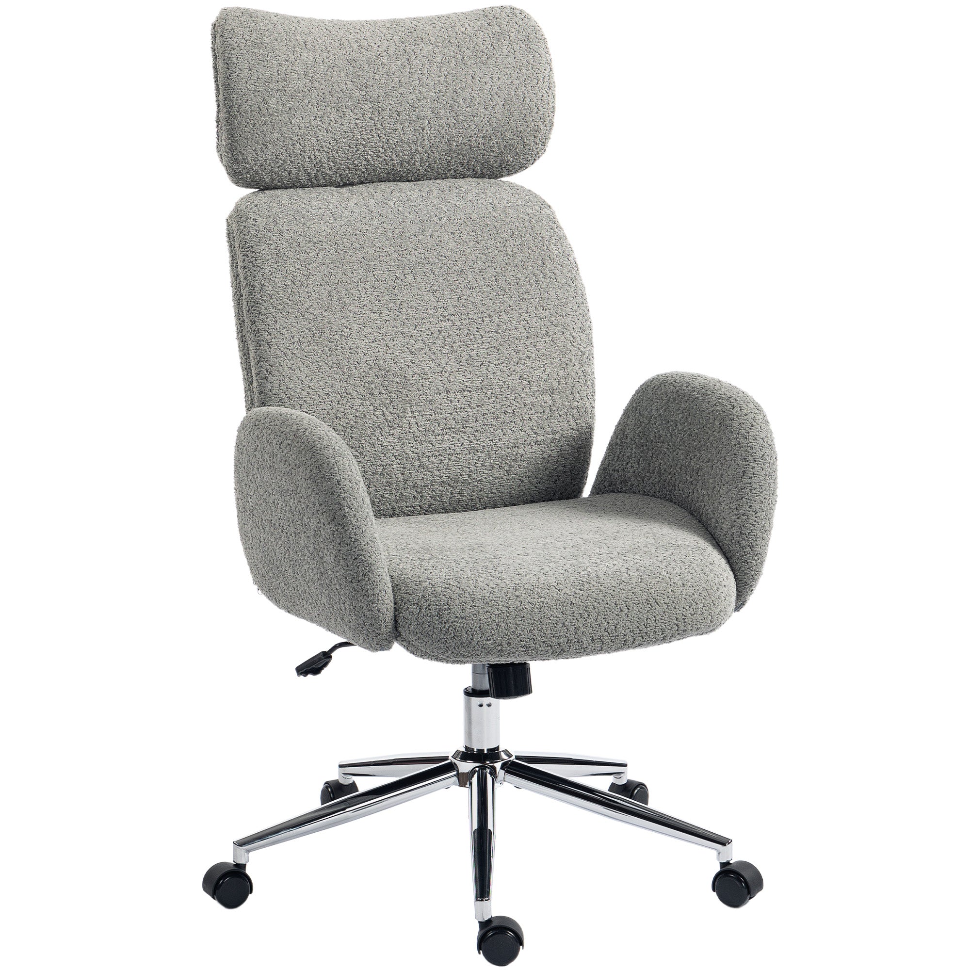 HOMCOM Office Chair with Adjustable Headrest, Spring Pack, Curved Line, Boucle Fabric - Charcoal Grey