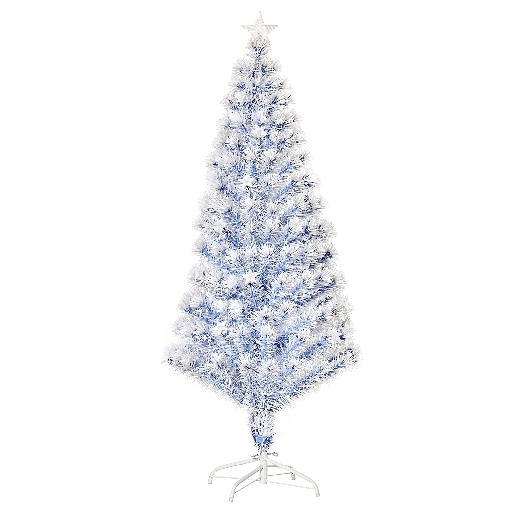 HOMCOM 5FT Artificial Fibre Optic Christmas Tree Seasonal Decoration w/ LED Lights Pre-Lit Easy Store White Blue - North Peak Garden Furniture