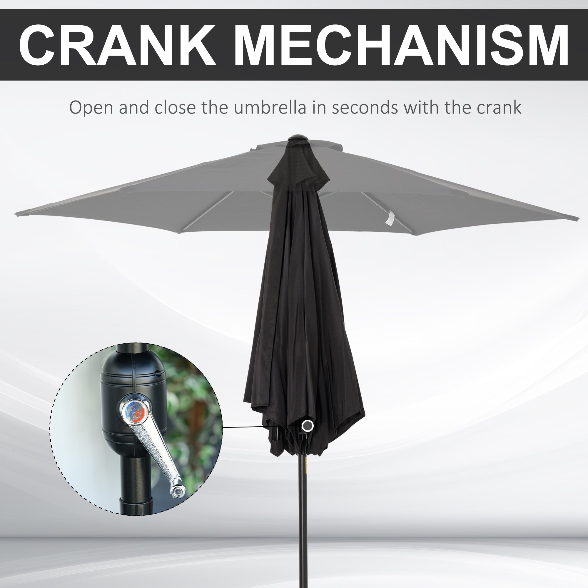 Outsunny 2.7M Garden Parasol Umbrella with Tilt and Crank, Outdoor Sun Parasol Sunshade Shelter with Aluminium Frame, Black