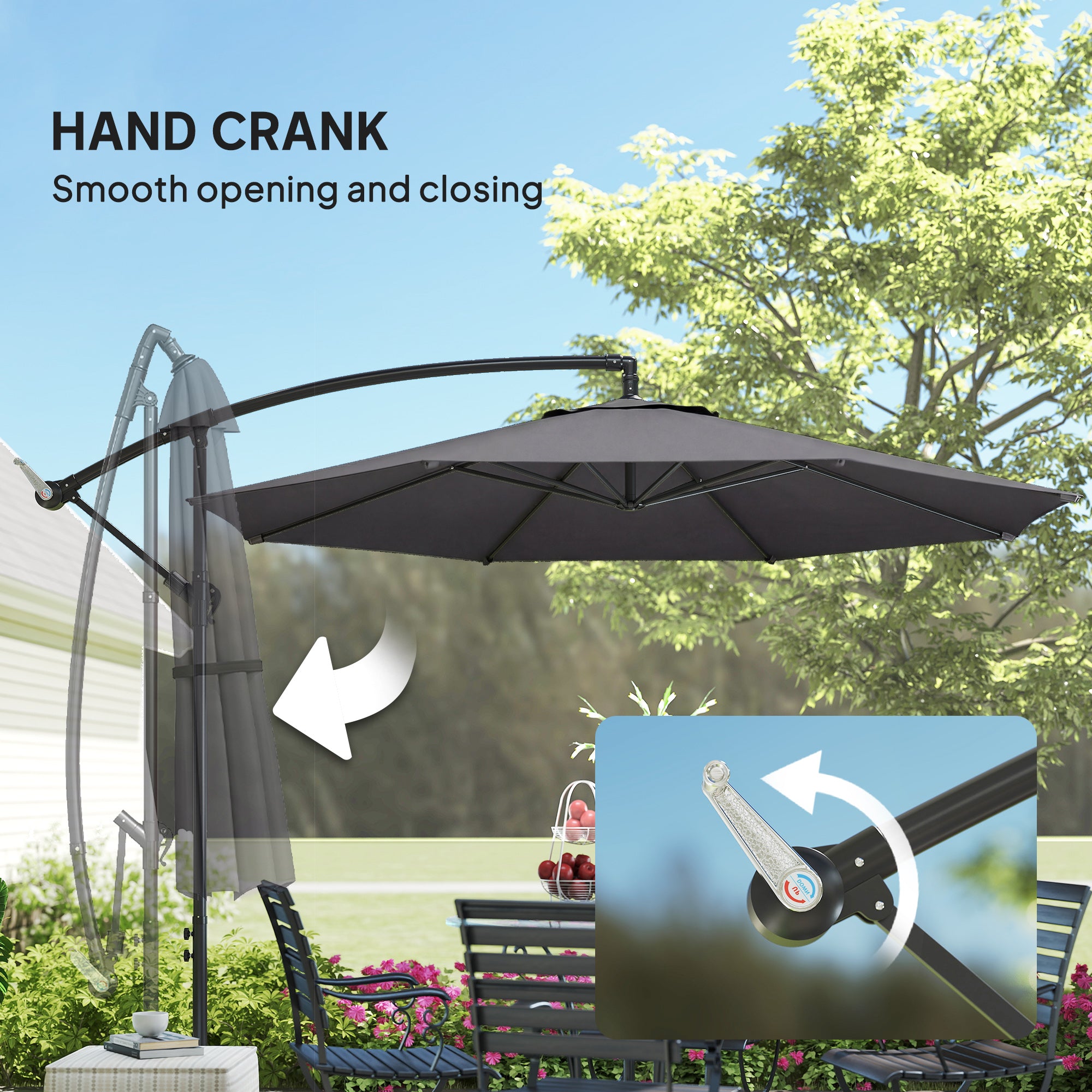 Outsunny 3 m Overhanging Cantilever Parasol, with Cross Base - Grey
