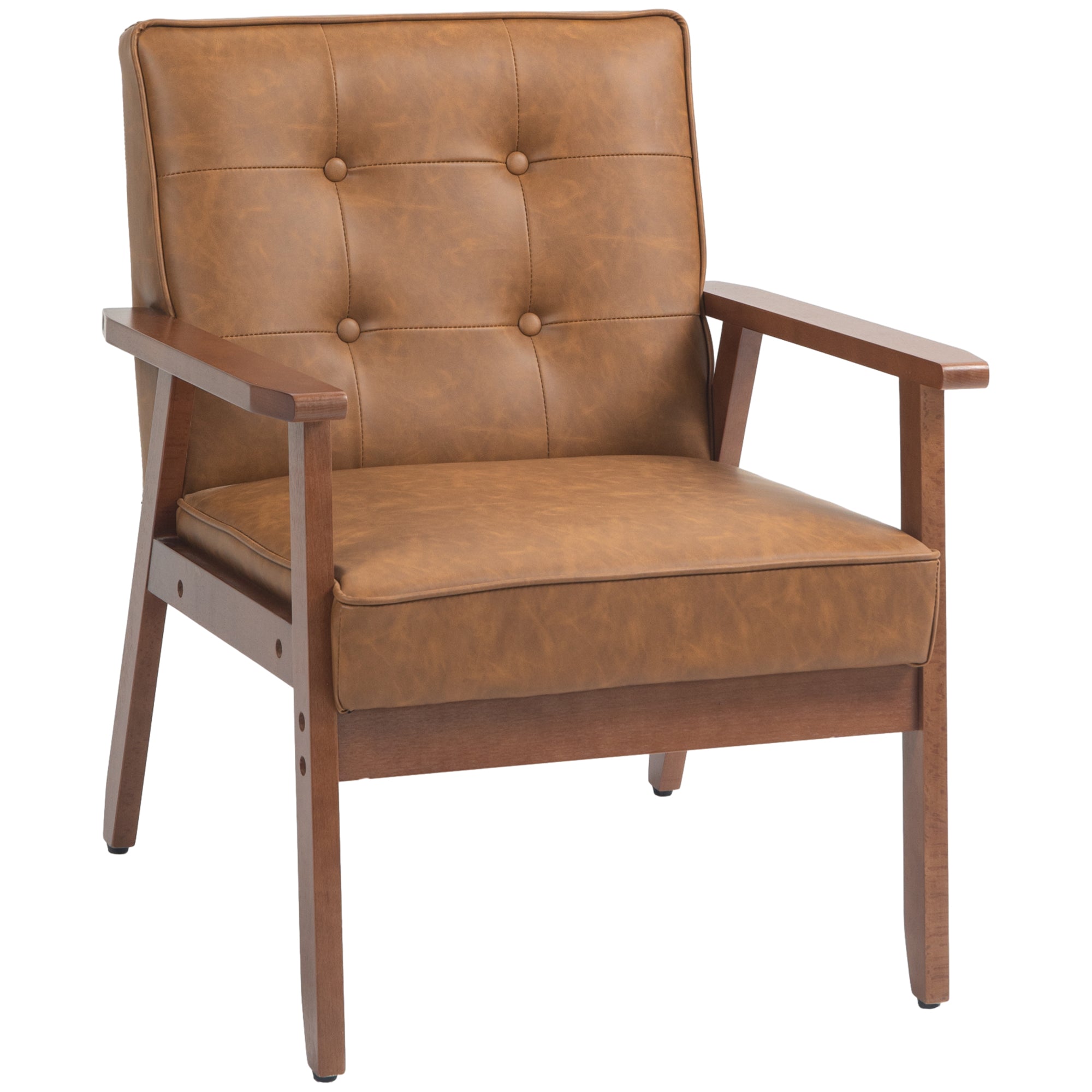 HOMCOM Retro-Style Accent Chair, with Faux Leather Seat - Brown - North Peak Garden Furniture