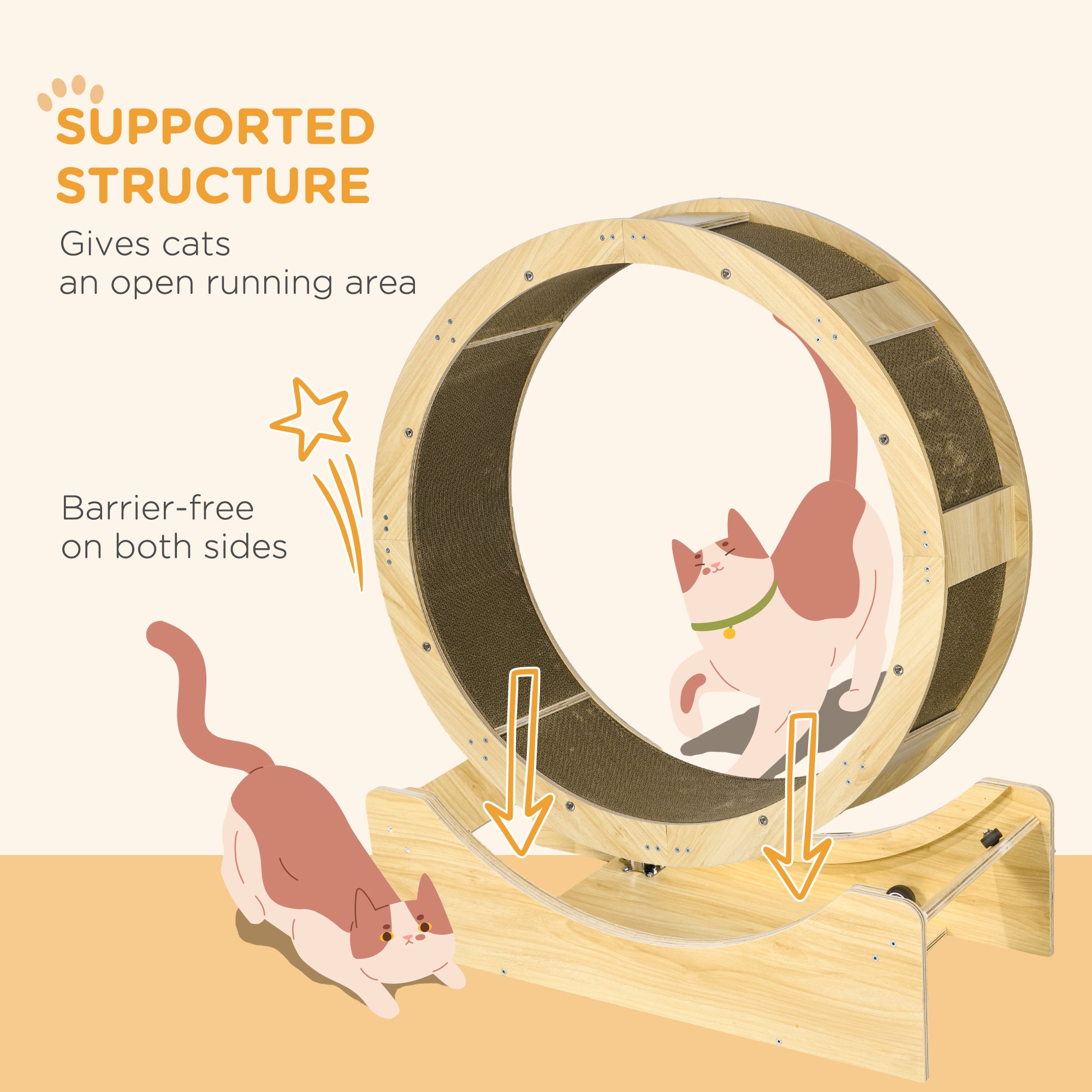 PawHut Cat Wheel with Brake, Scratching Pads - Oak Tone - North Peak Garden Furniture