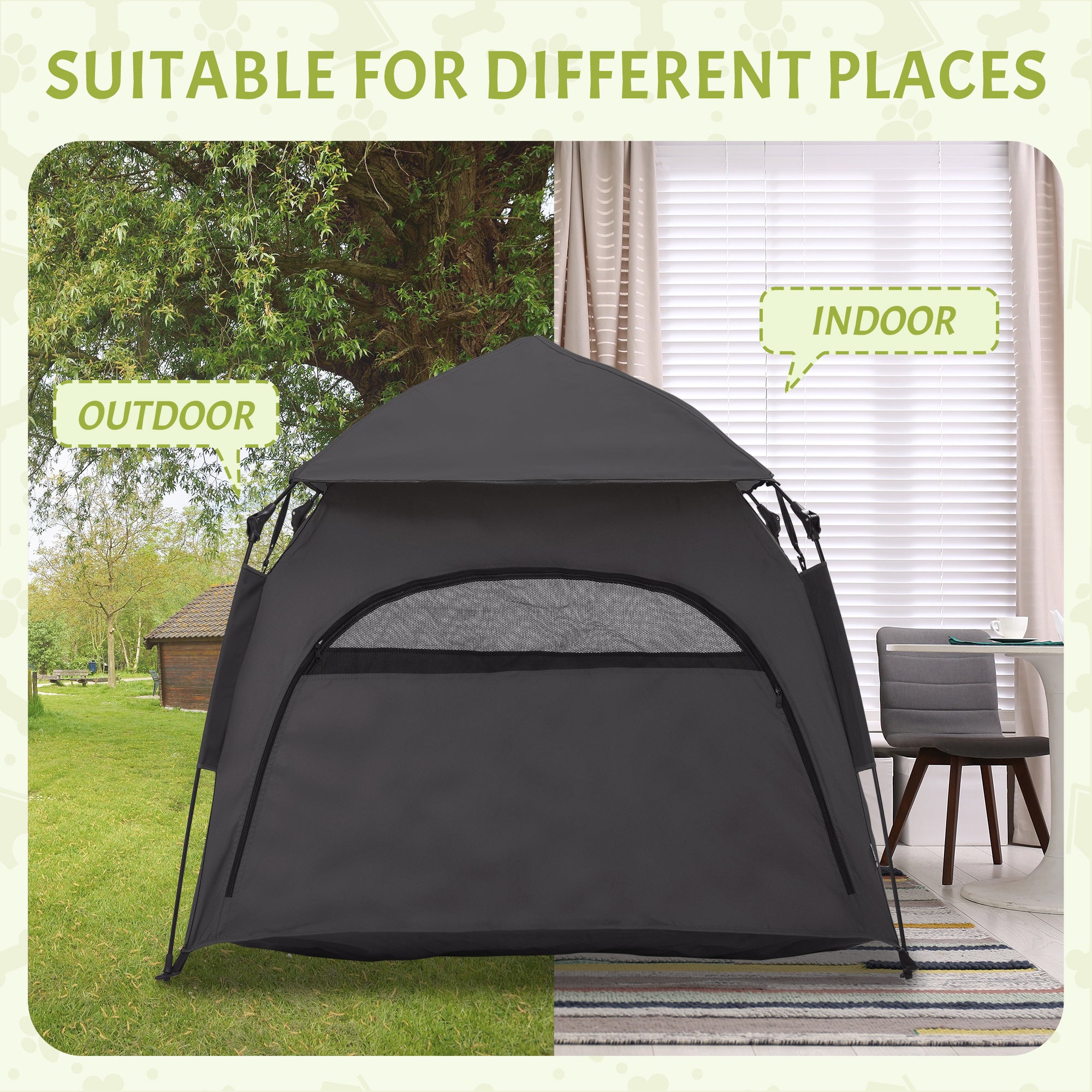 PawHut Foldable Dog Cat Tent with Waterproof Oxford, Carry Bag for Extra Large Dog, Charcoal Grey - North Peak Garden Furniture