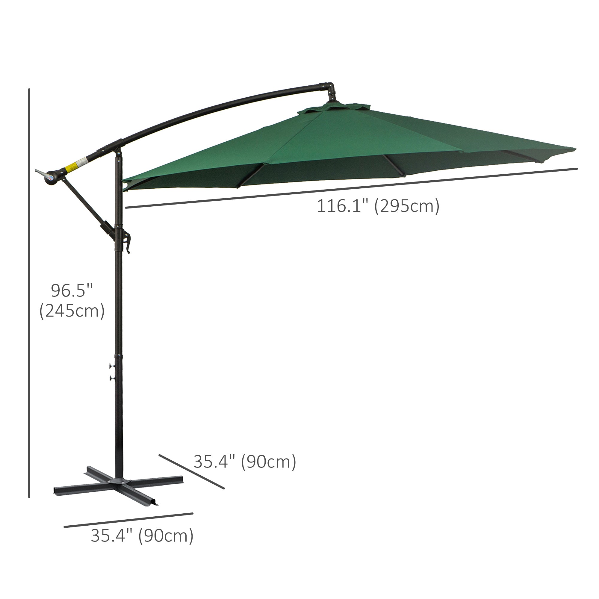 Outsunny 3(m) Banana Parasol Hanging Cantilever Umbrella with Crank Handle, 8 Ribs and Cross Base for Outdoor, Sun Shade, Dark Green - North Peak Garden Furniture