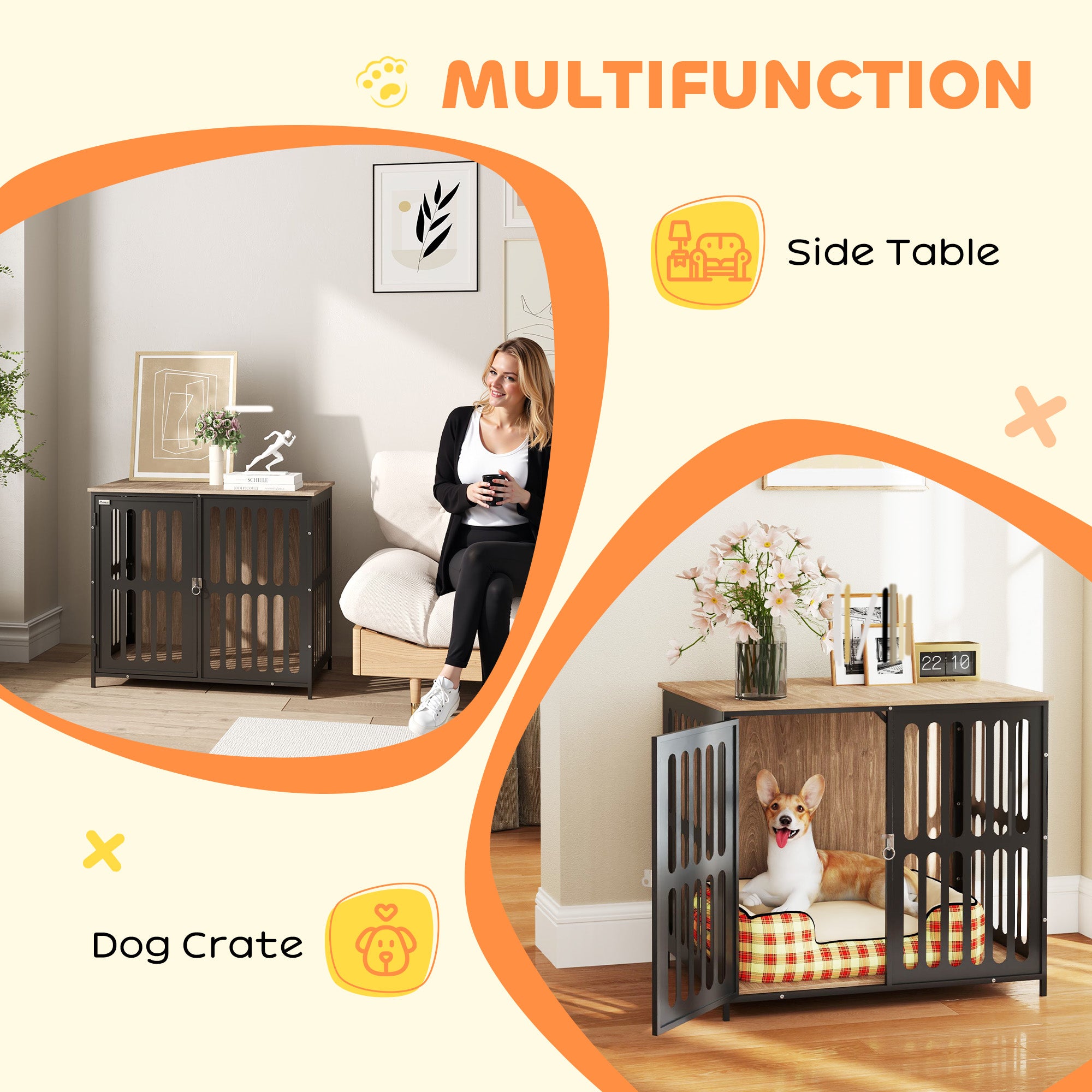 PawHut Dog Crate Furniture with Anti-Chew Resistant Mesh, Anti-Escape Single Door, for Medium Dogs, 80 x 55 x 72 cm - North Peak Garden Furniture