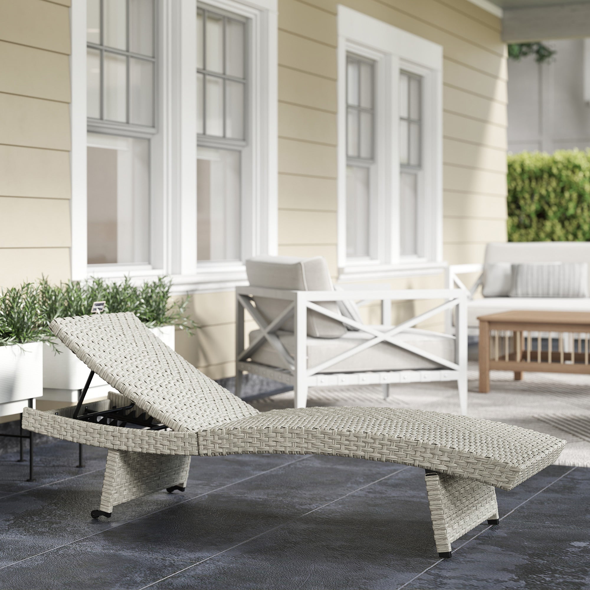 Outsunny Outdoor PE Rattan Sun Lounger, Folding Wicker Garden Lounger Recliner with 4-Level Adjustable Backrest, Rolling Sunbed Lounge Chair with Wheels, Non-Slip Legs for Balcony, Beach, Grey - North Peak Garden Furniture