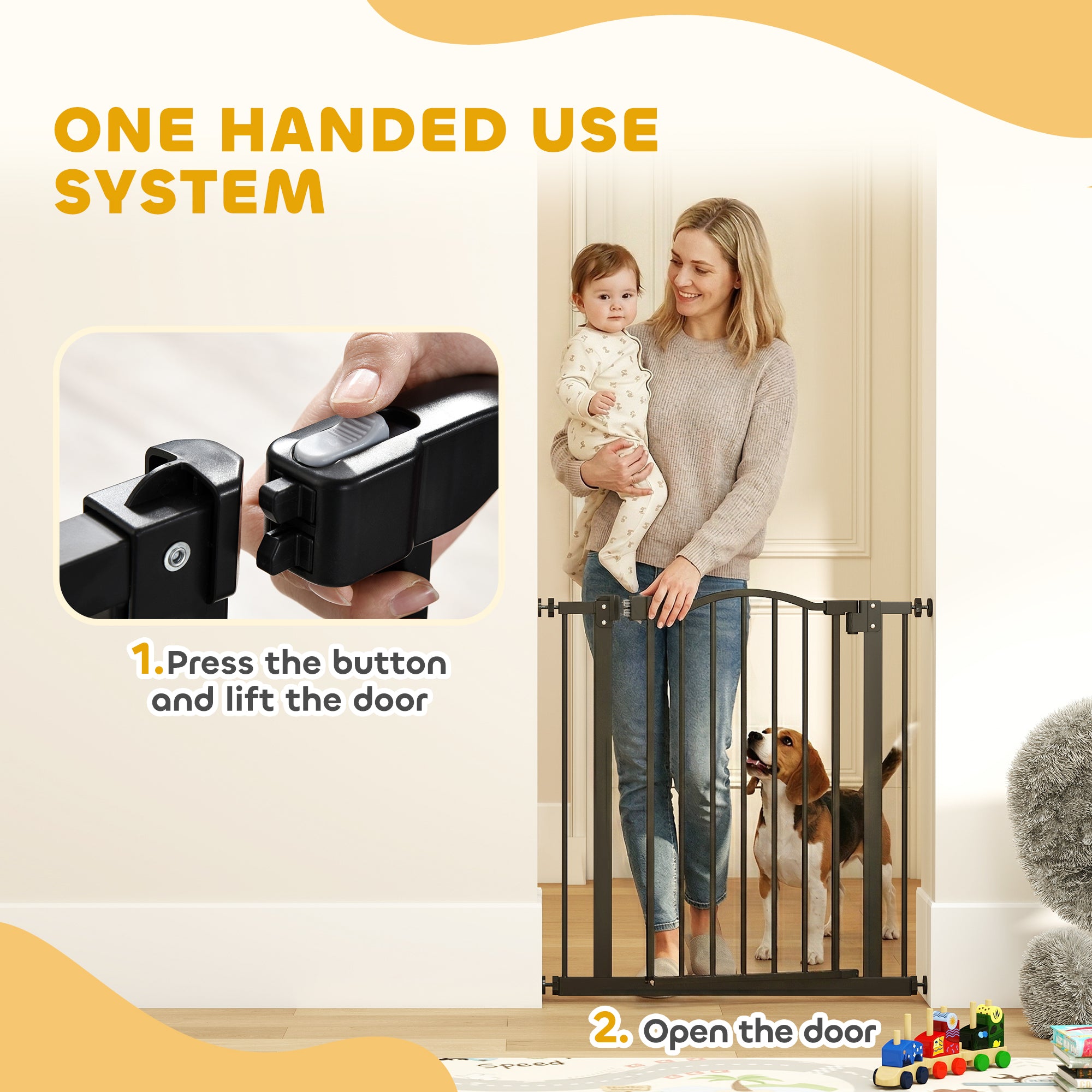 PawHut Metal 74-80cm Adjustable Pet Gate Safety Barrier w/ Auto-Close Door Black